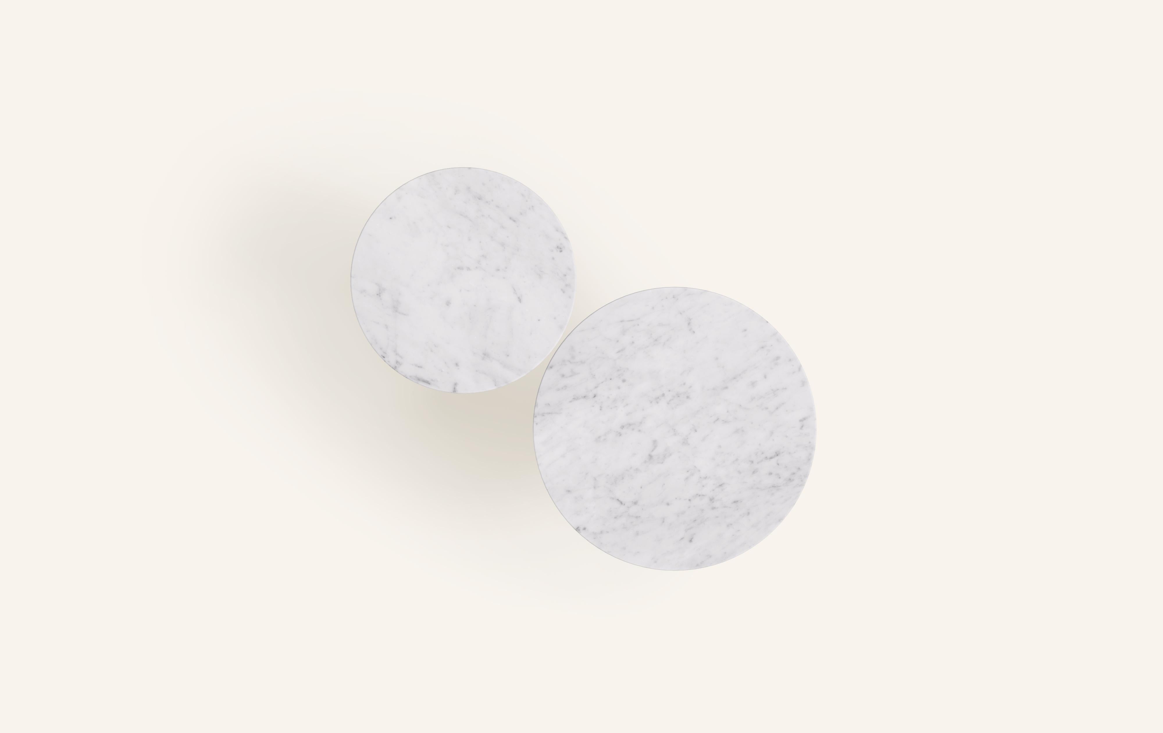 American FORM(LA) Sfera Round Side Table 14”L x 14”W x 26”H Carrara Bianco Marble For Sale