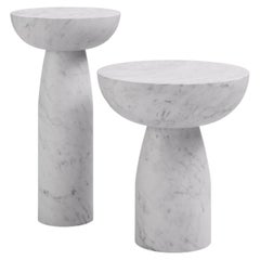 FORM(LA) Sfera Round Side Table 14”L x 14”W x 26”H Carrara Bianco Marble