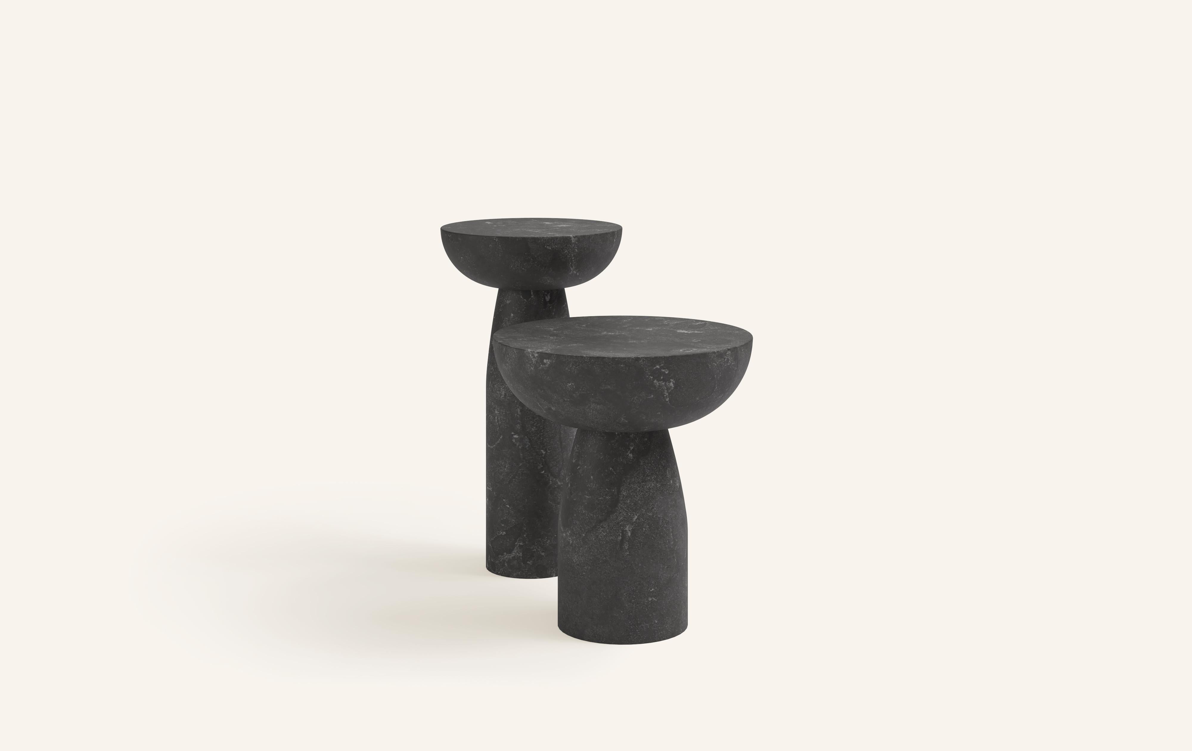 Organic Modern FORM(LA) Sfera Round Side Table 14”L x 14”W x 26”H Nero Petite Granite For Sale