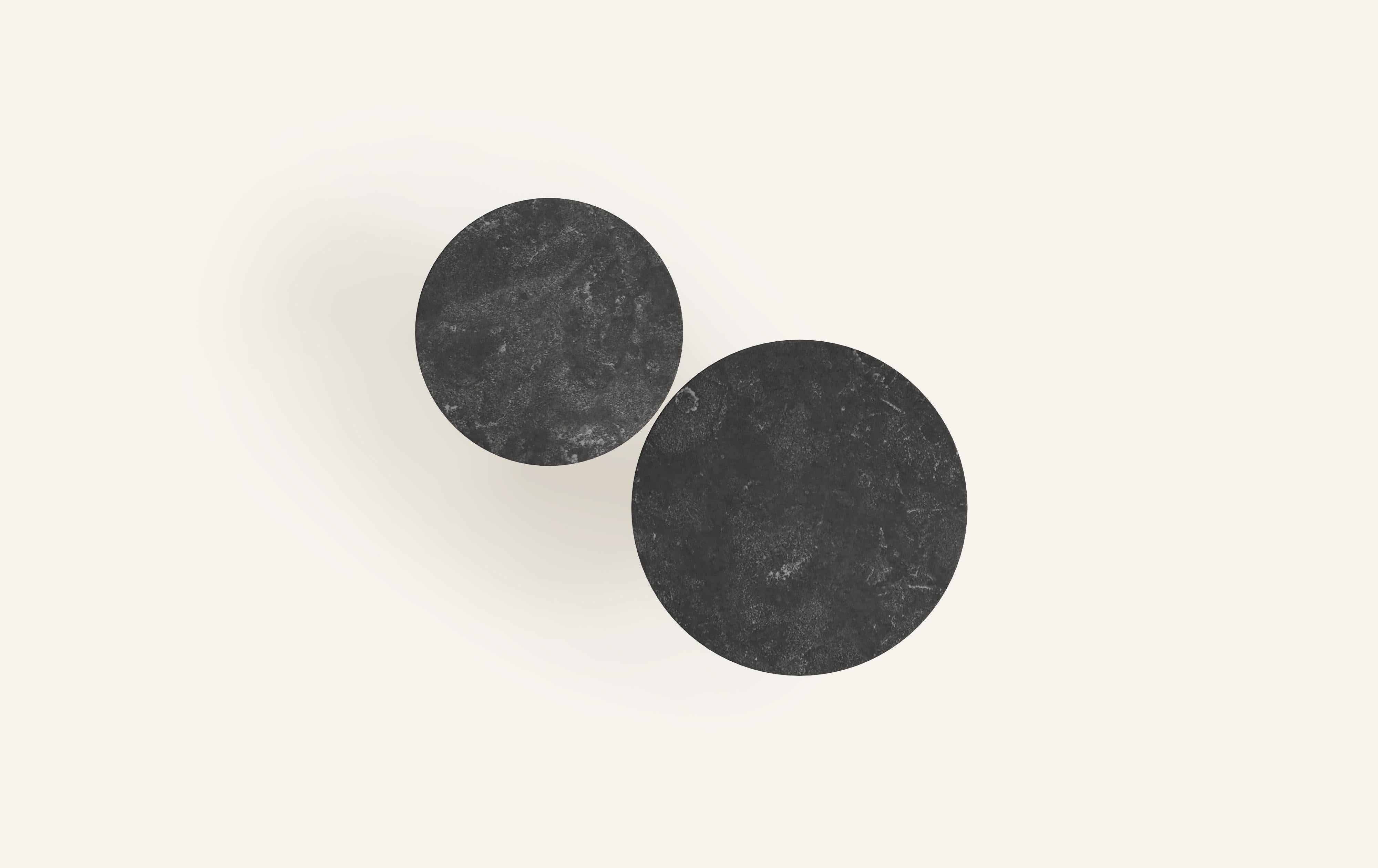American FORM(LA) Sfera Round Side Table 14”L x 14”W x 26”H Nero Petite Granite For Sale