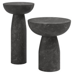 FORM(LA) Sfera Round Side Table 14”L x 14”W x 26”H Nero Petite Granite