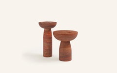 FORM(LA) Sfera Round Side Table 14”L x 14”W x 26”H Travertino Rosso VC