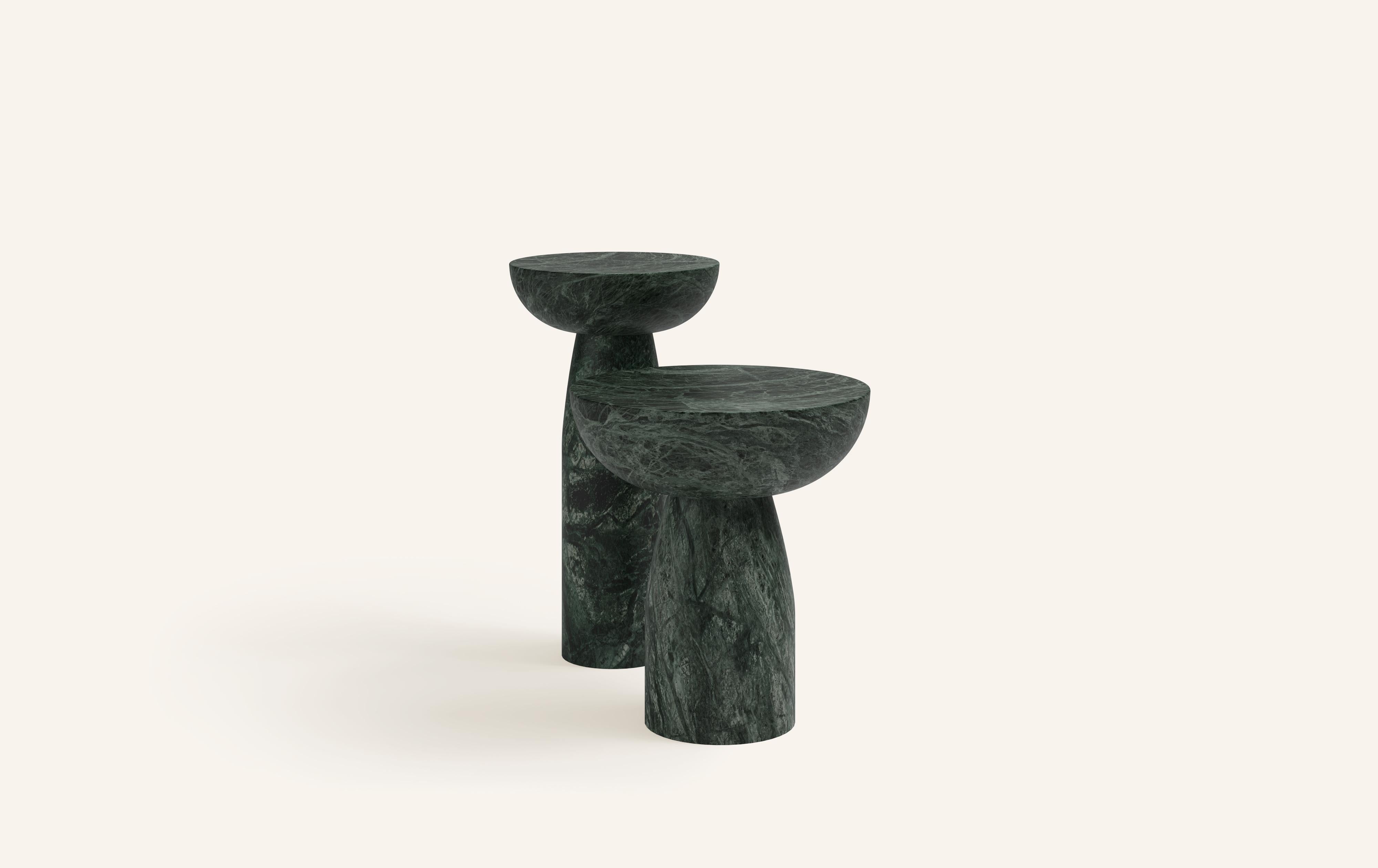 Organic Modern FORM(LA) Sfera Round Side Table 14”L x 14”W x 26”H Verde Guatemala Marble For Sale