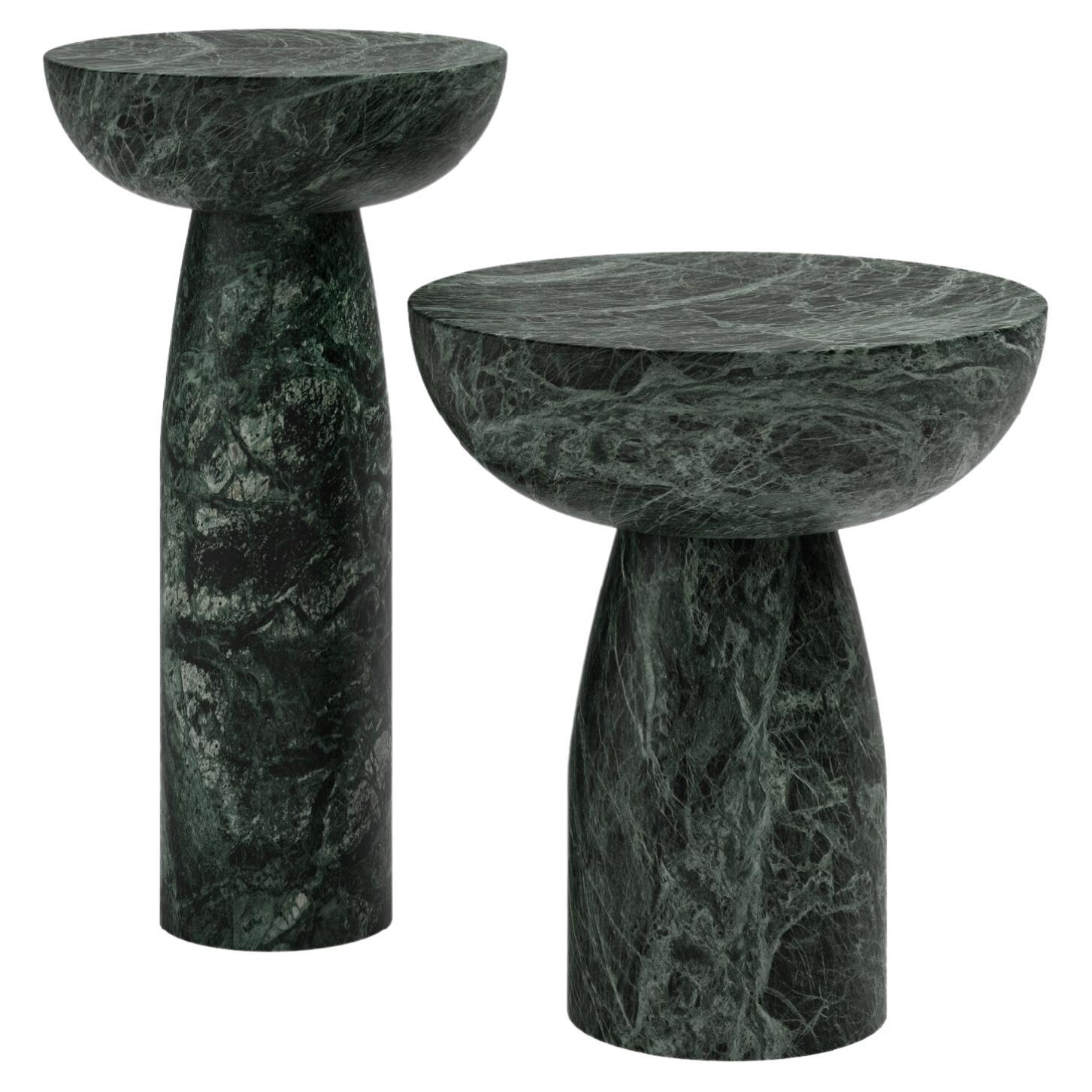 FORM(LA) Sfera Round Side Table 14”L x 14”W x 26”H Verde Guatemala Marble For Sale