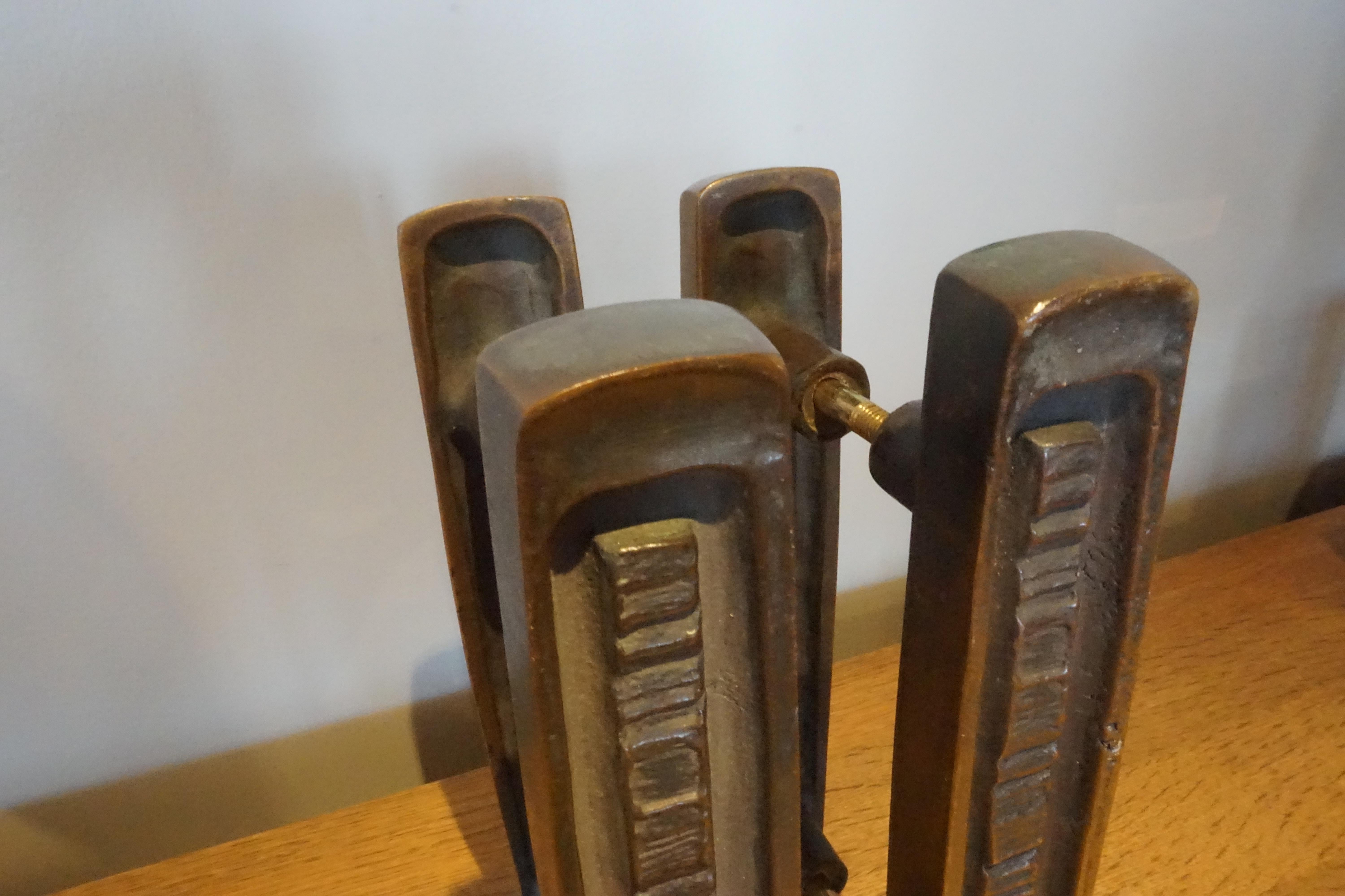 Mid-Century Modern Pair of Forms and Surfaces Cast Bronze Two-Sided Door Handles C. 1960s