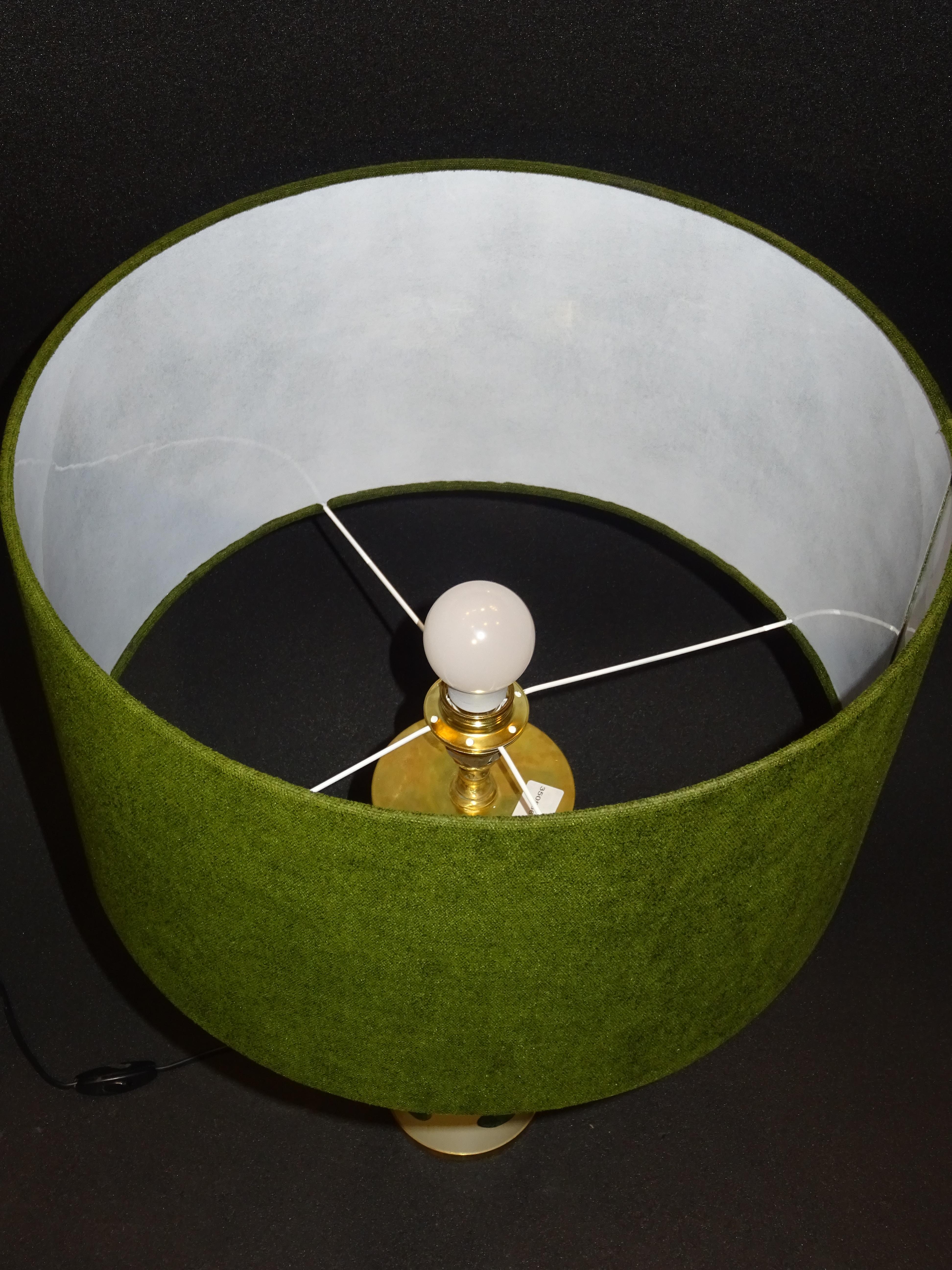 Bronze Fornasetti 1970s Green White Italian Table Lamp with a Green Shade, Label
