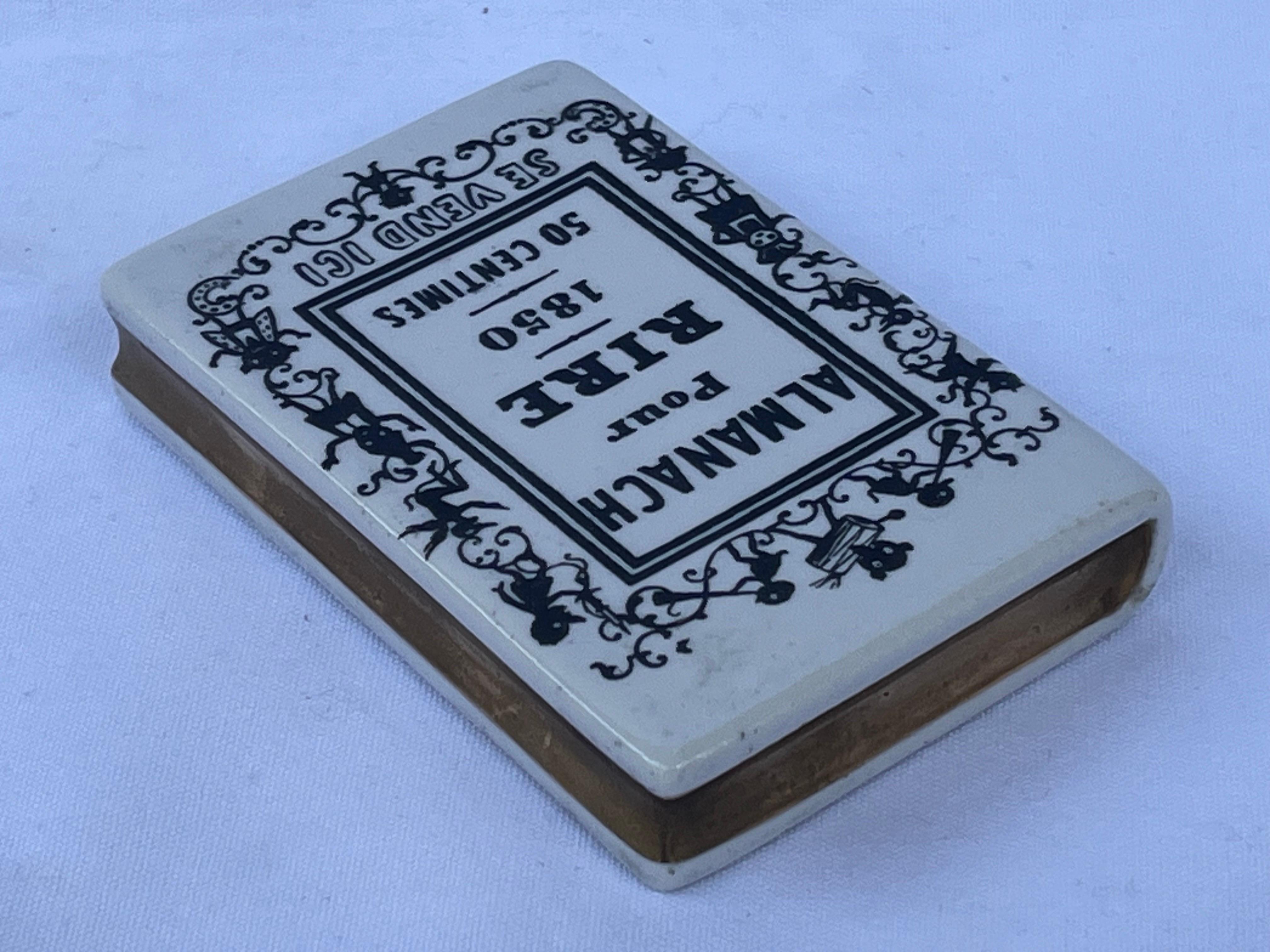Mid-Century Modern Fornasetti Almanach Pour Rire Faux Book Ceramic Paperweight Desk Accessory
