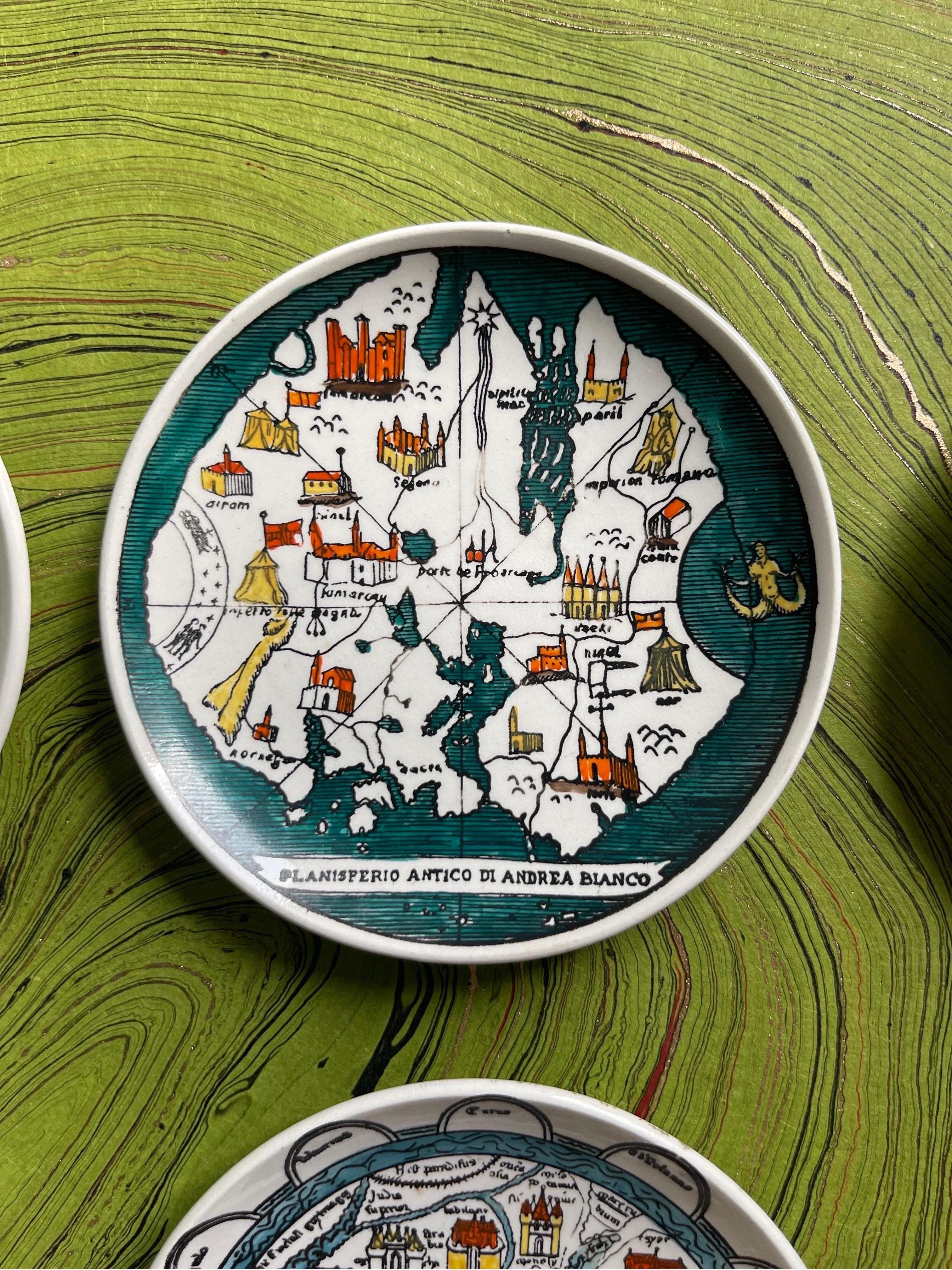 Fornasetti “Antichi Planisferi” Hand Painted Map Small Plates or Coasters 1