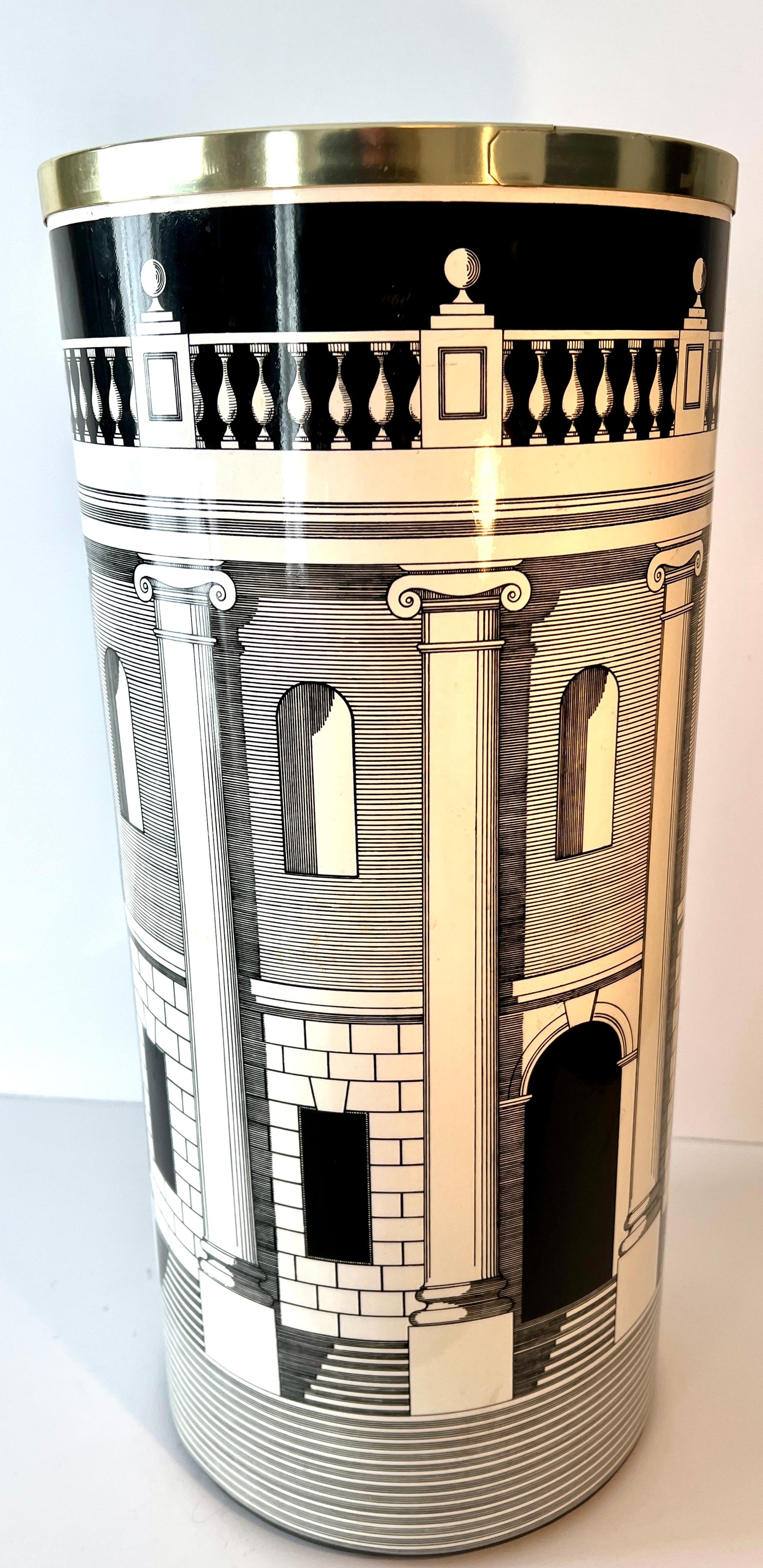 Fornasetti Architettura Pattern Umbrella Stand Waste or Laundry Bin For Sale 2