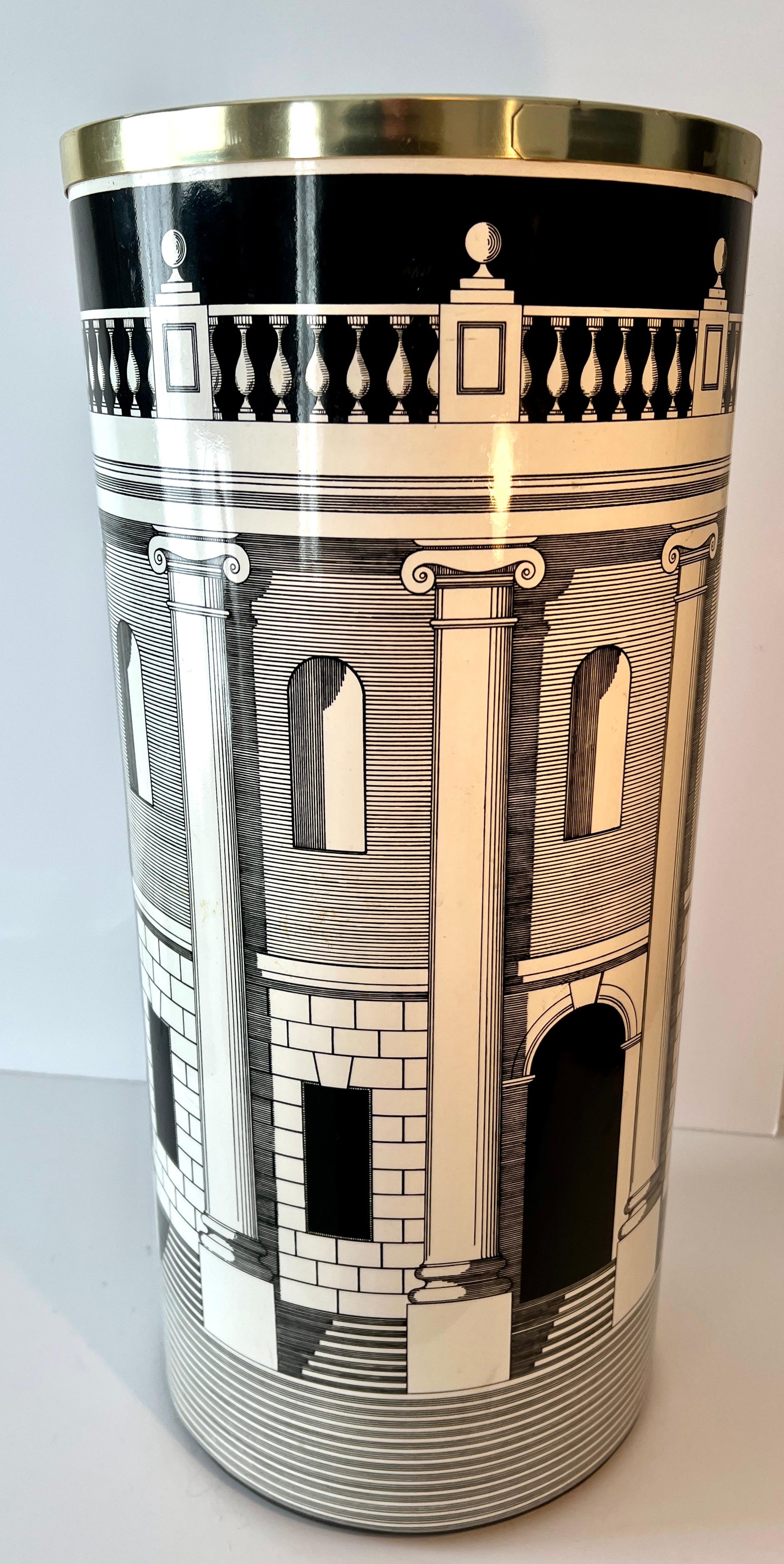 Fornasetti Architettura Pattern Umbrella Stand Waste or Laundry Bin For Sale 3