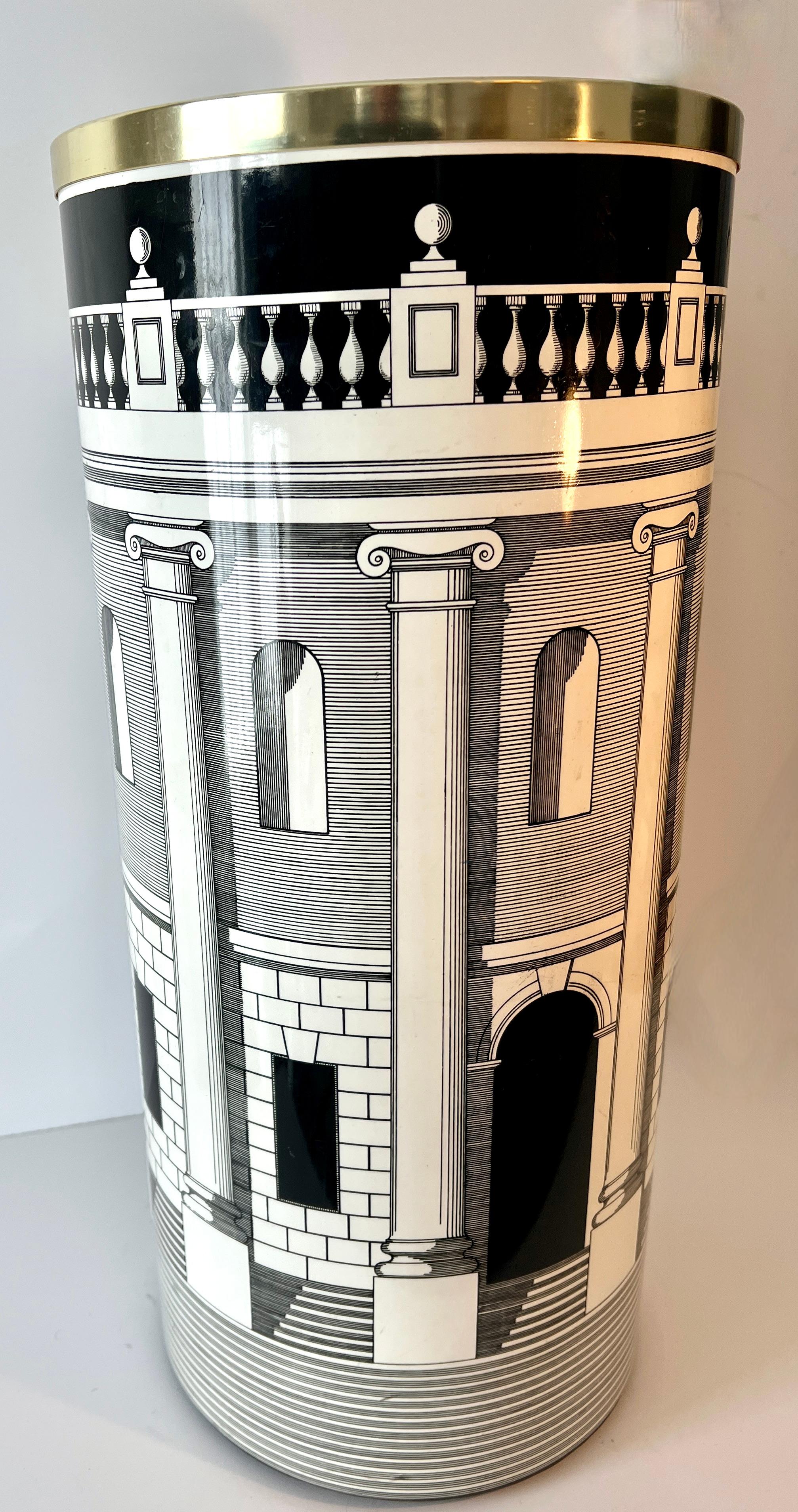 Modern Fornasetti Architettura Pattern Umbrella Stand Waste or Laundry Bin For Sale