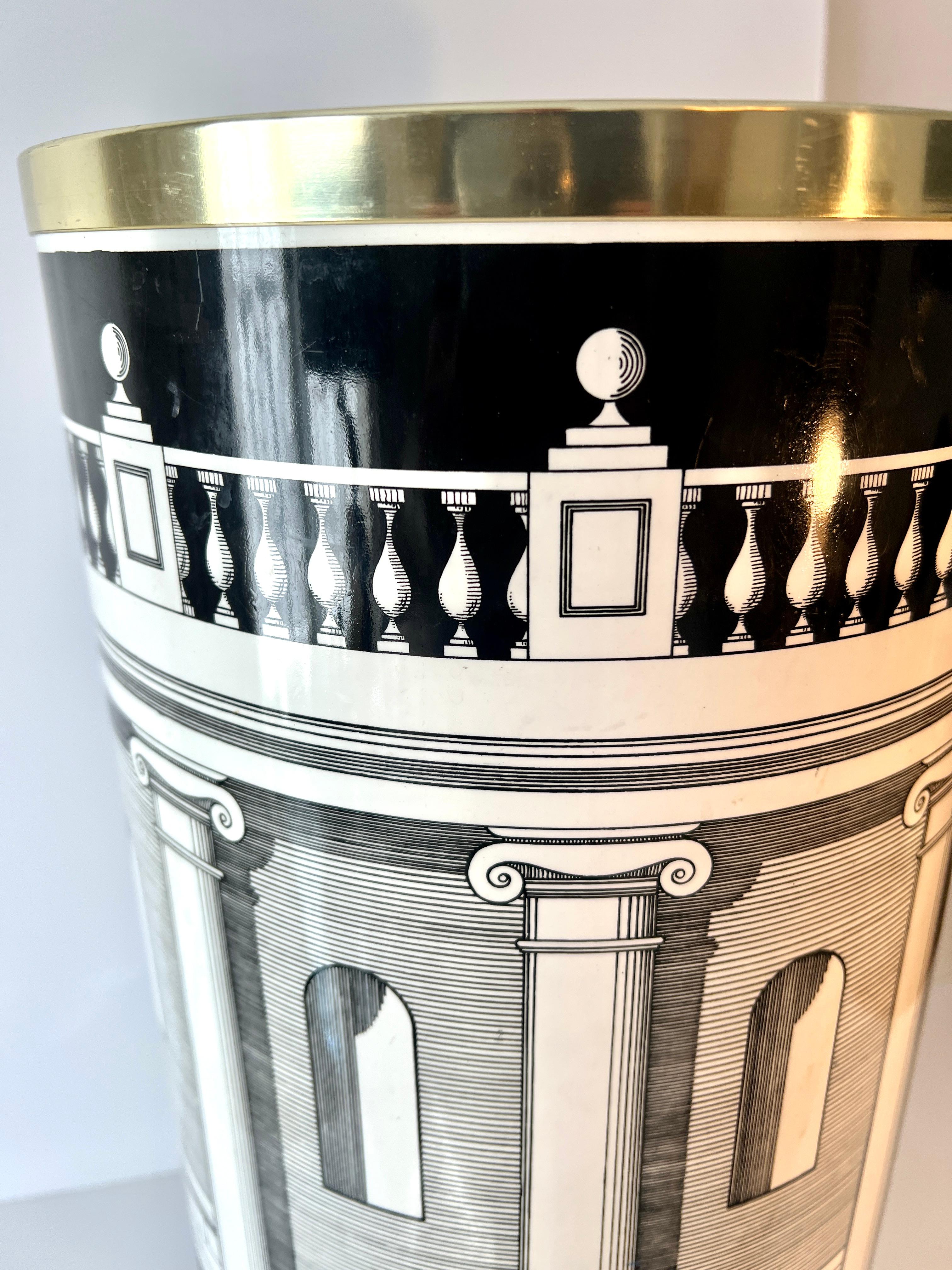 Italian Fornasetti Architettura Pattern Umbrella Stand Waste or Laundry Bin For Sale