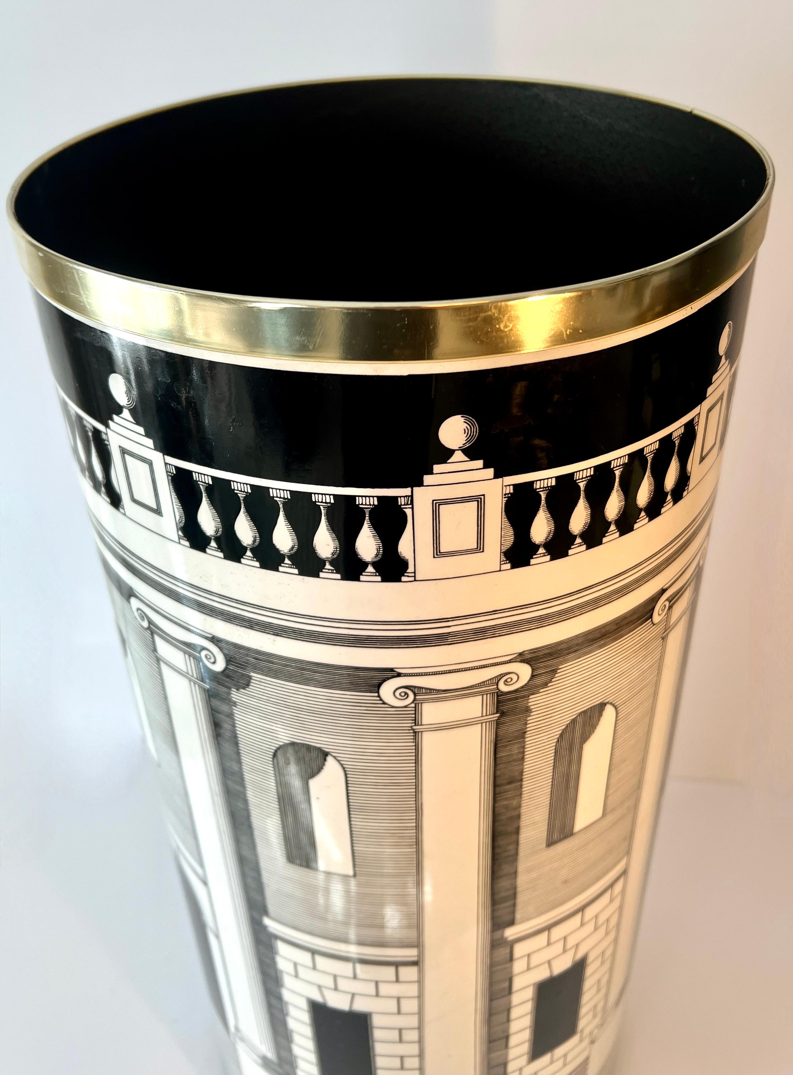 Fornasetti Architettura Pattern Umbrella Stand Waste or Laundry Bin In Good Condition For Sale In Los Angeles, CA