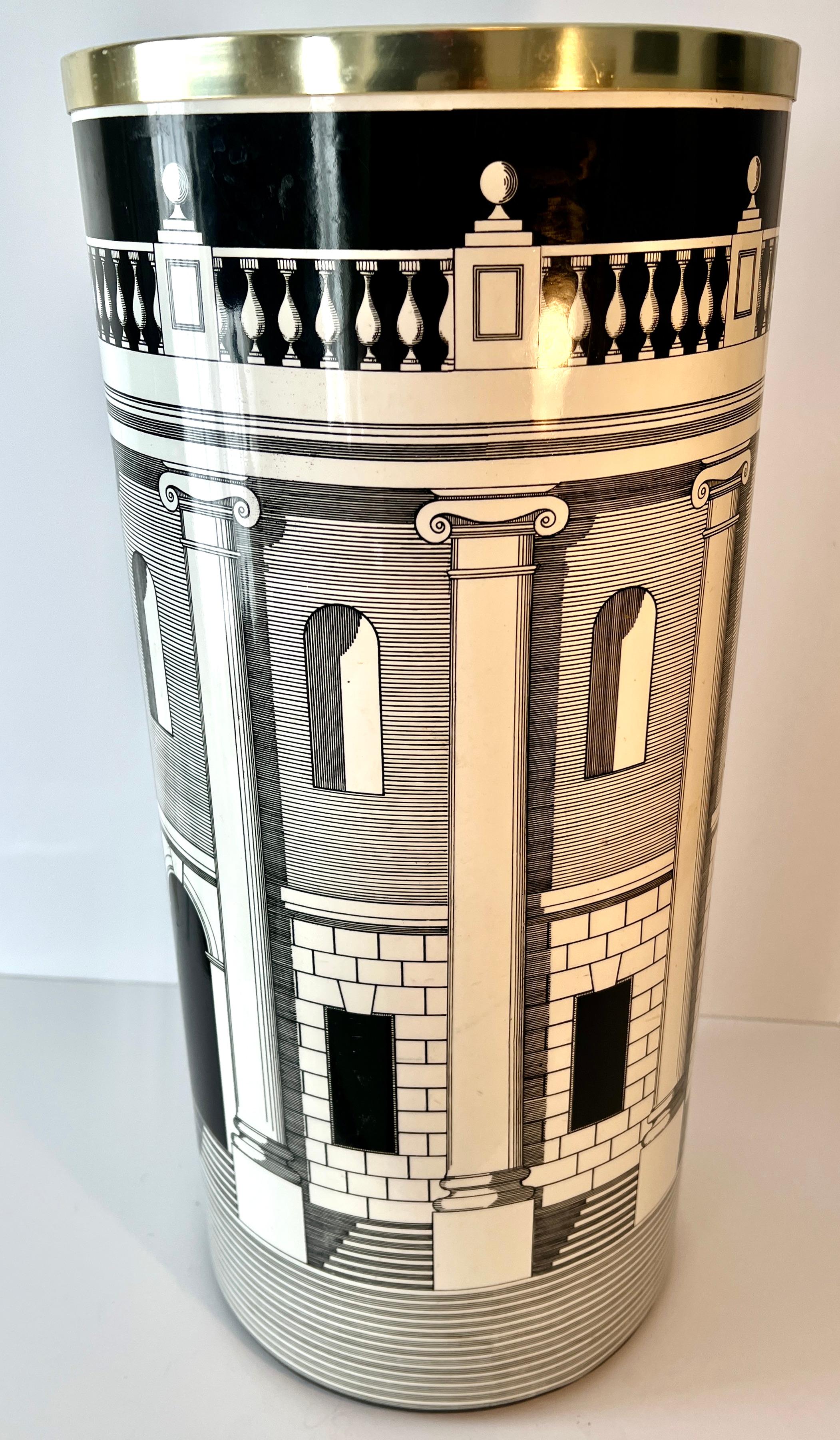 20th Century Fornasetti Architettura Pattern Umbrella Stand Waste or Laundry Bin For Sale
