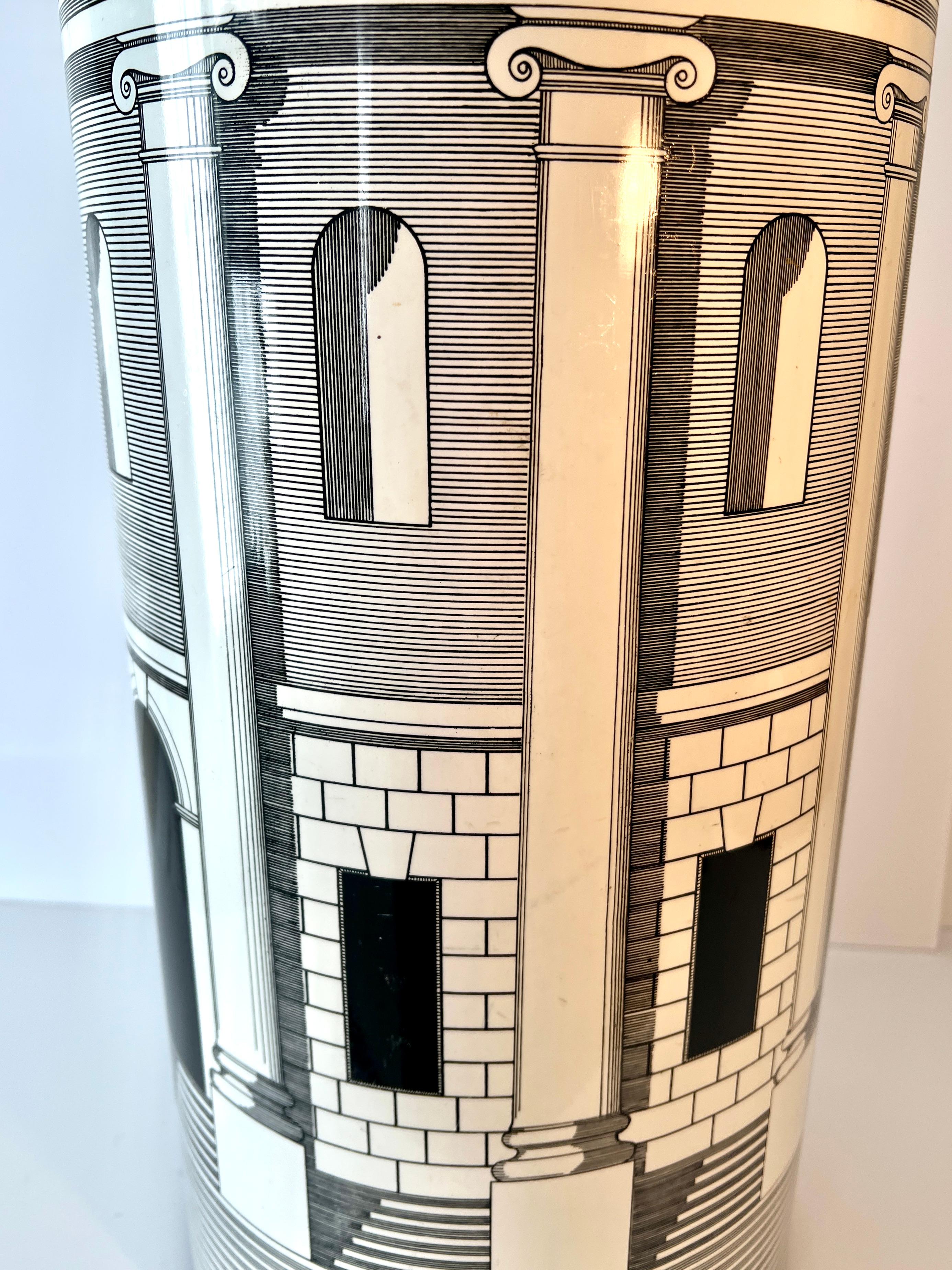 Metal Fornasetti Architettura Pattern Umbrella Stand Waste or Laundry Bin For Sale