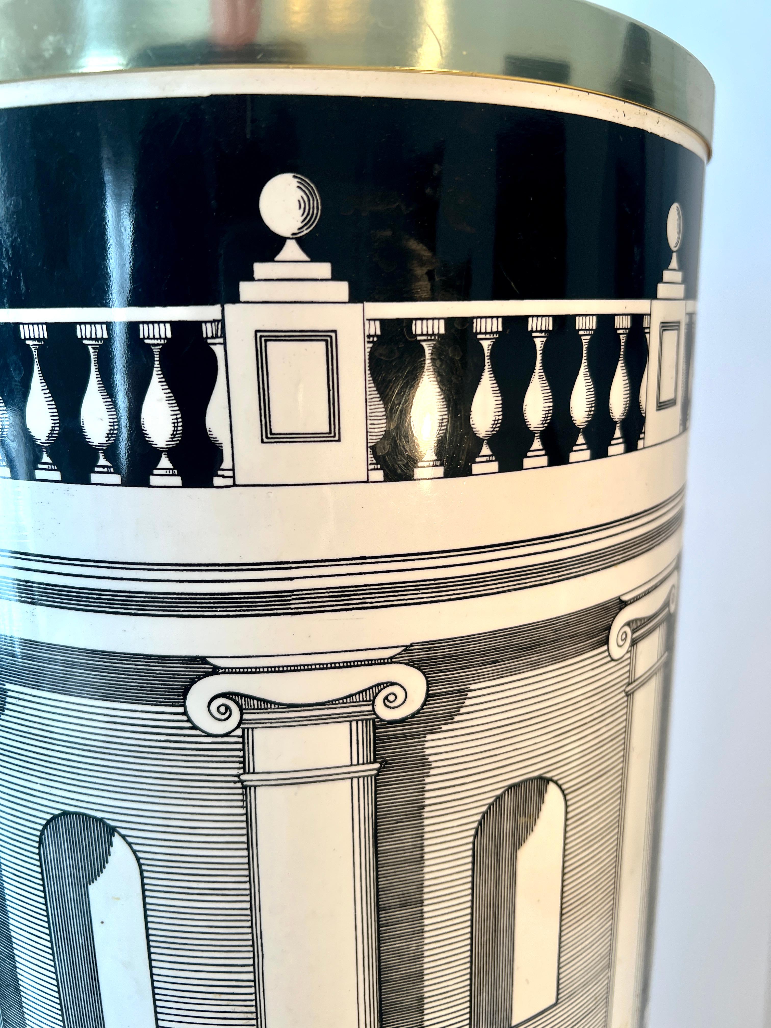 Fornasetti Architettura Pattern Umbrella Stand Waste or Laundry Bin For Sale 1