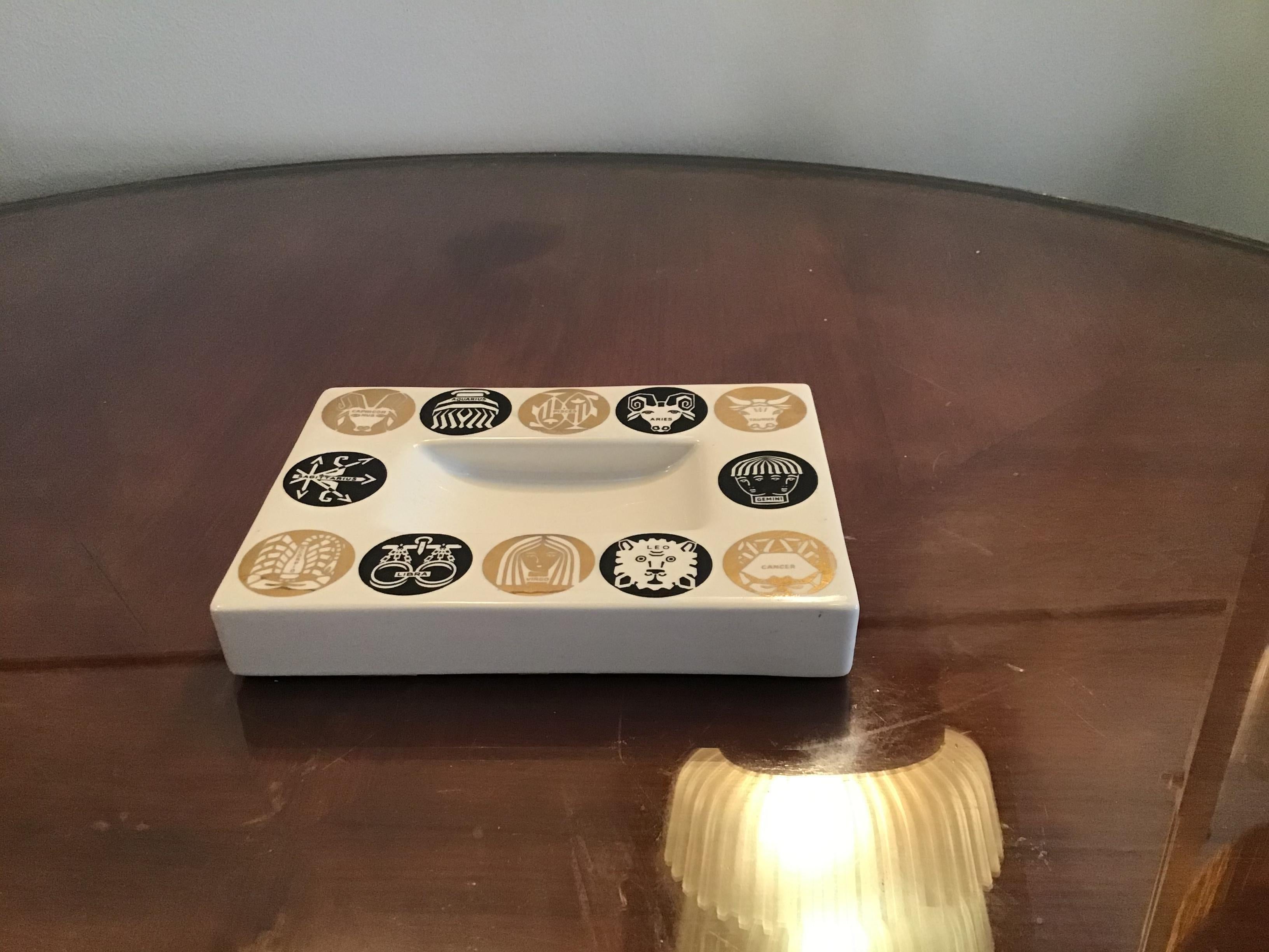 Italian Fornasetti Ashtray Zodiac Ceramic, 1950