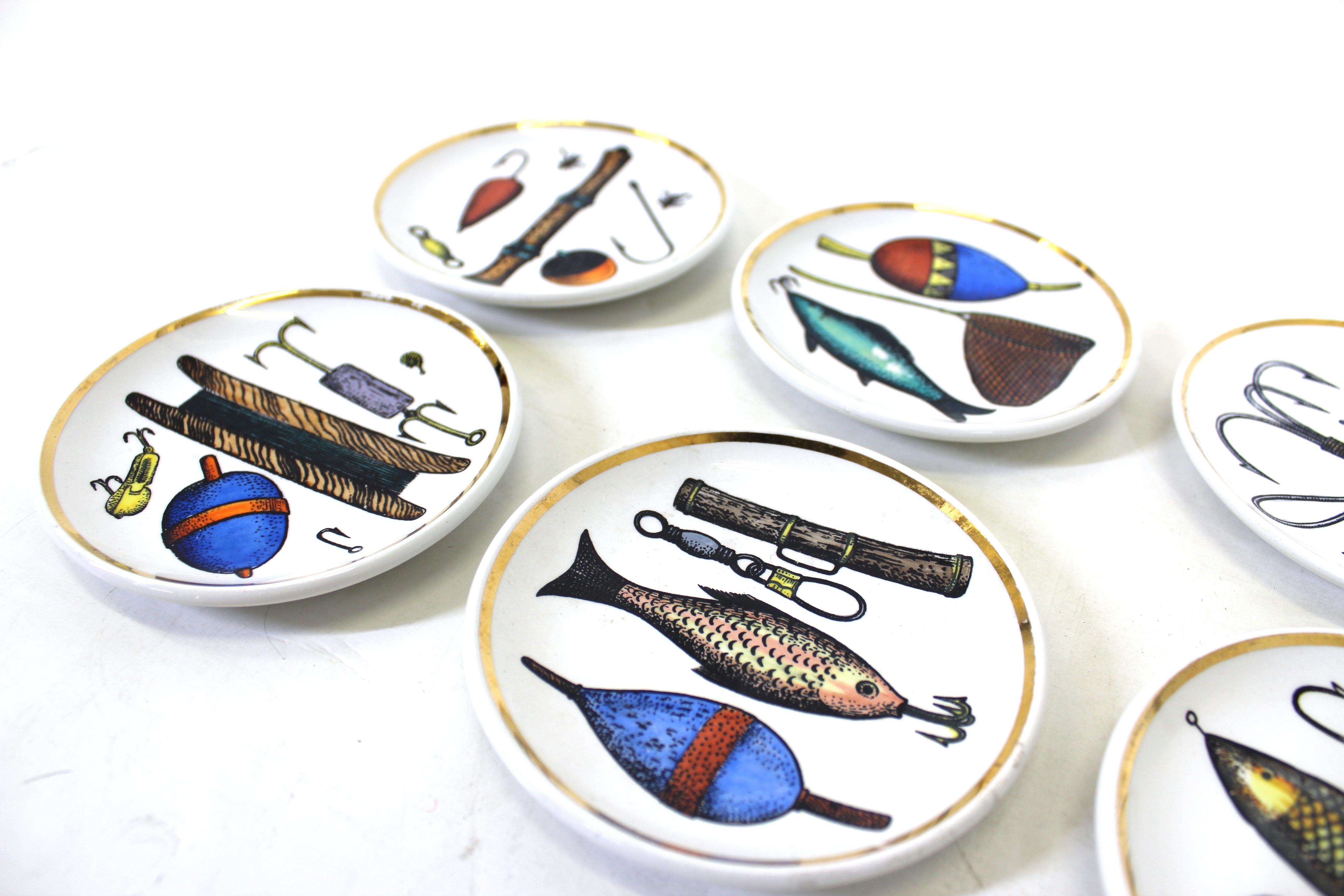 Mid-20th Century Fornasetti Attributed for Rosenfeld Imports Mid-Century Modern Ceramic Coasters