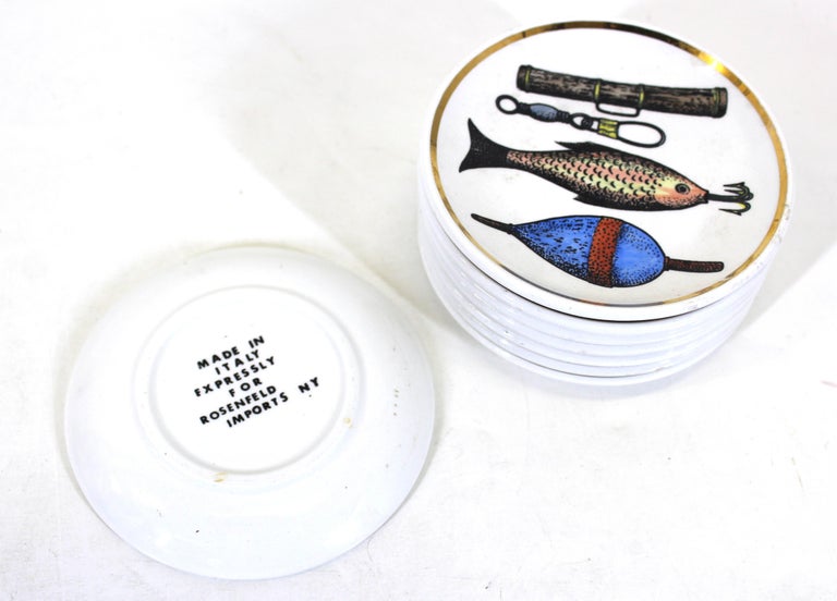Fornasetti Attributed for Rosenfeld Imports Mid-Century Modern Ceramic Coasters 2