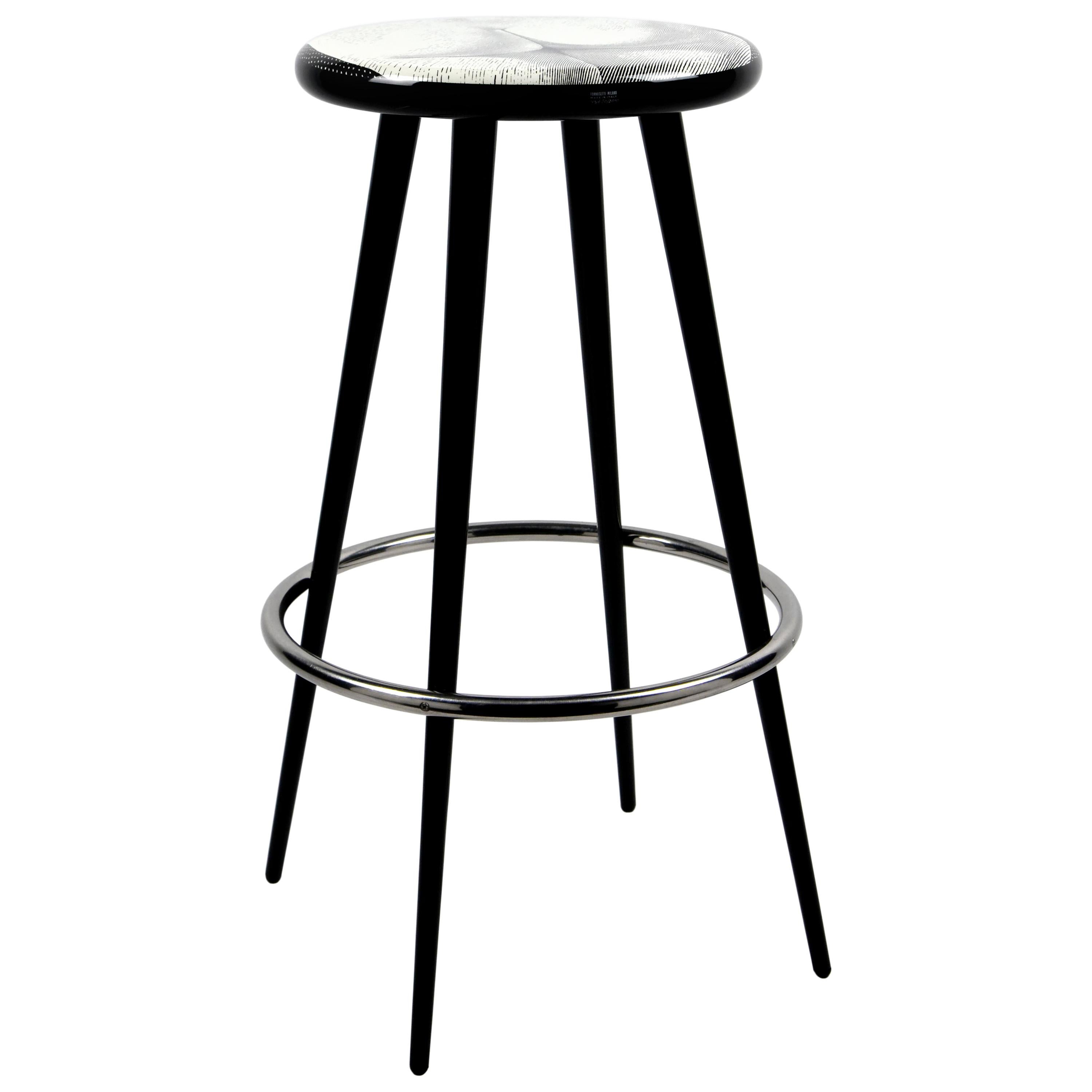 Fornasetti Bar Stool Tergonomico Handcrafted Black and White Wood