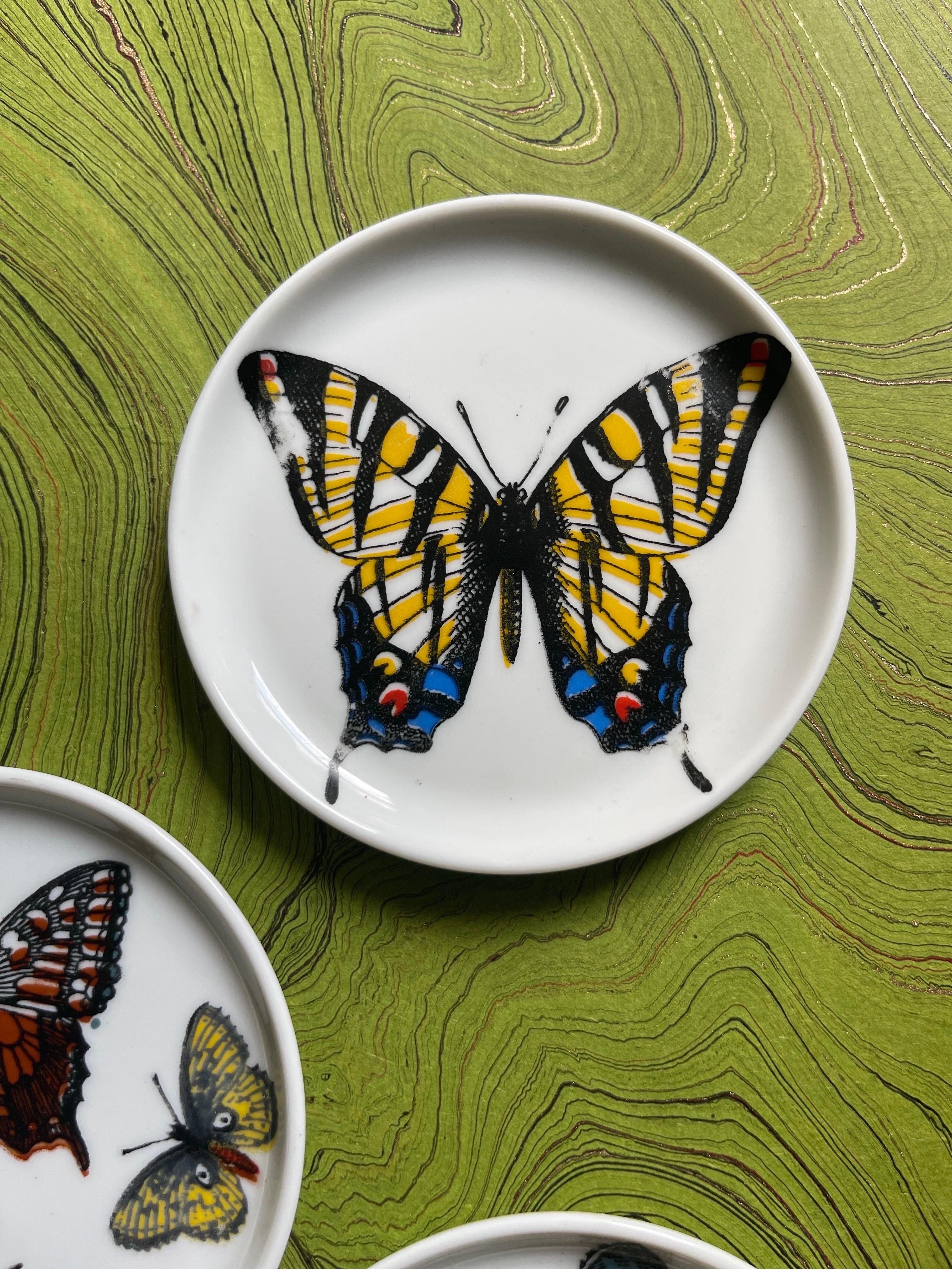 Italian Fornasetti Butterfly “Farfalle” Ceramic Hand-Painted Coasters Set of 5