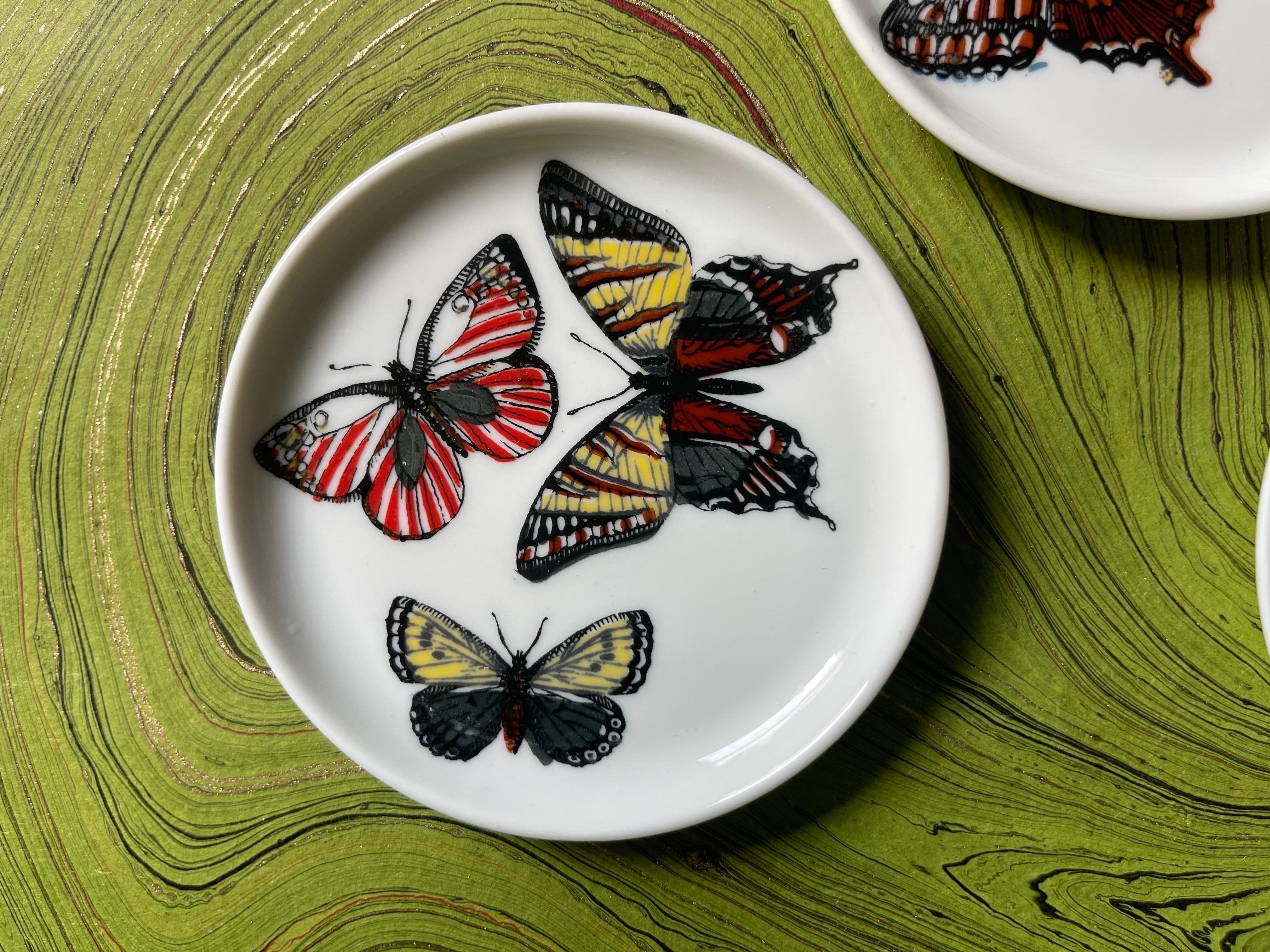 Fornasetti Butterfly “Farfalle” Ceramic Hand-Painted Coasters Set of 5 In Good Condition In Brooklyn, NY