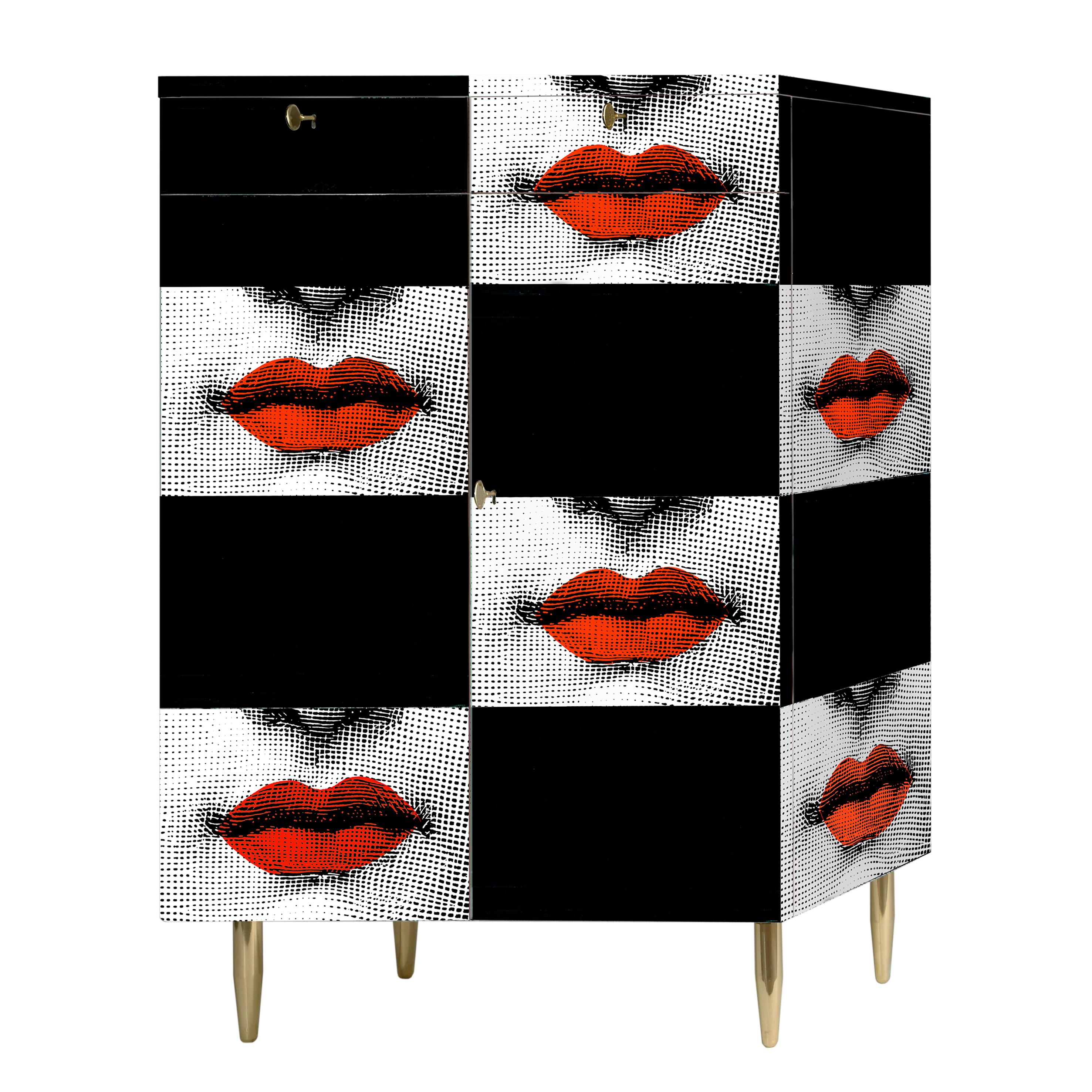 The cabinet is handcrafted using original artisan techniques, like all Fornasetti pieces of furniture, 
This cabinet is silk-screened by hand, hand-finished and covered with a smooth lacquer.

It is a limited edition.

The decoration depicts