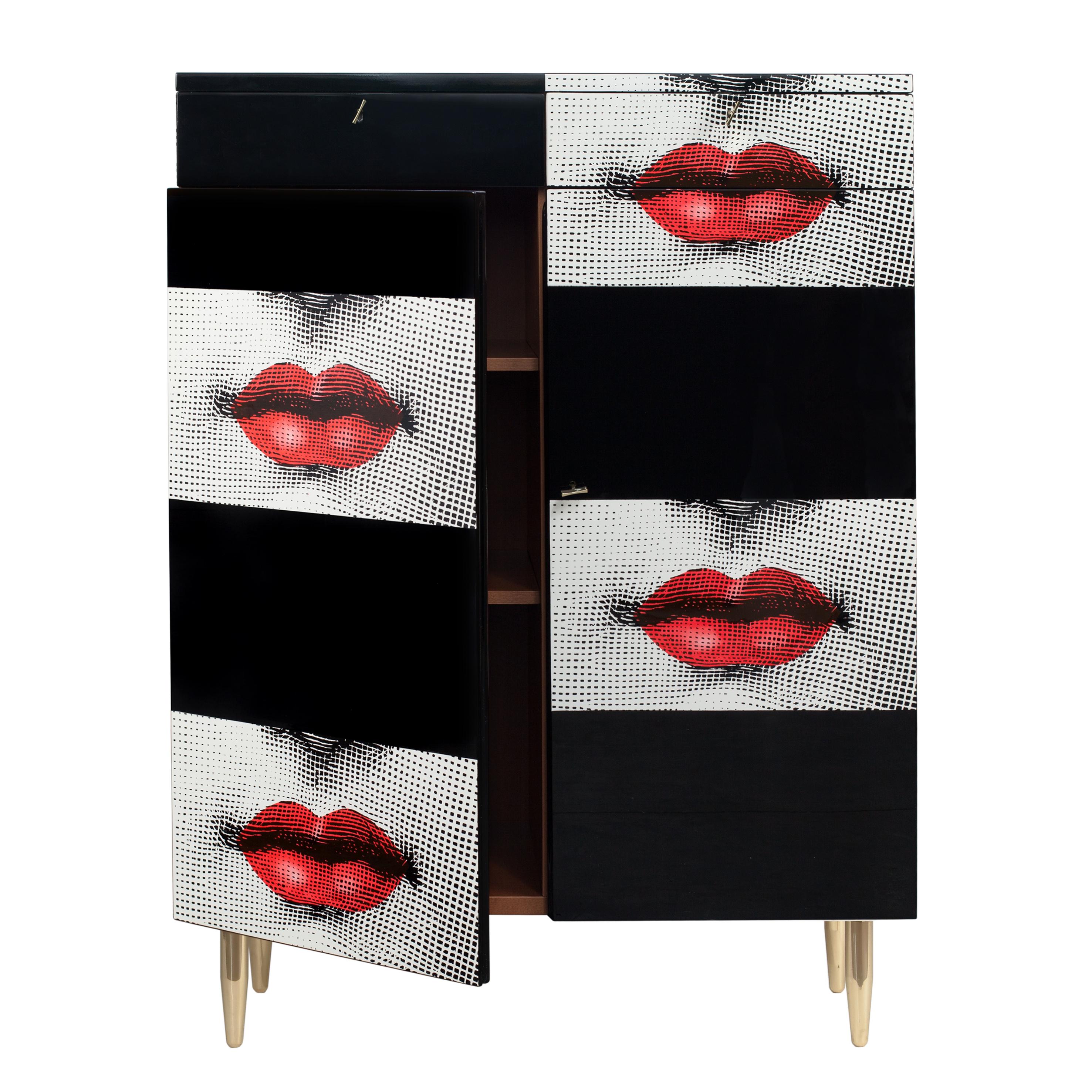 Modern Fornasetti Cabinet Kiss Red Lips Color Limited Edition