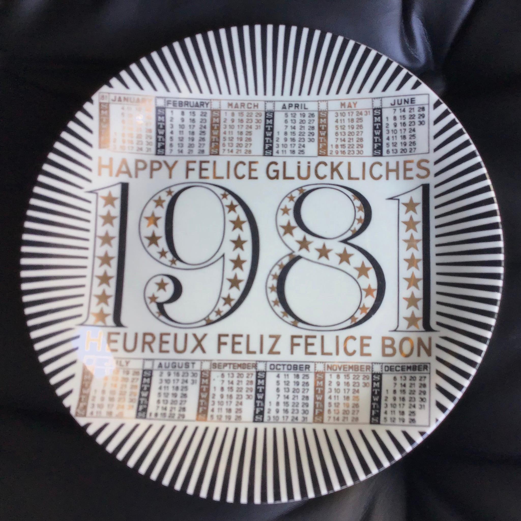 Fornasetti “Calendar Plate n14” porcelain 1981 Italy.