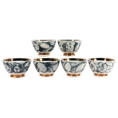 Fornasetti Ceramic Appetizer Bowls, Complete Set of Six, circa 1960