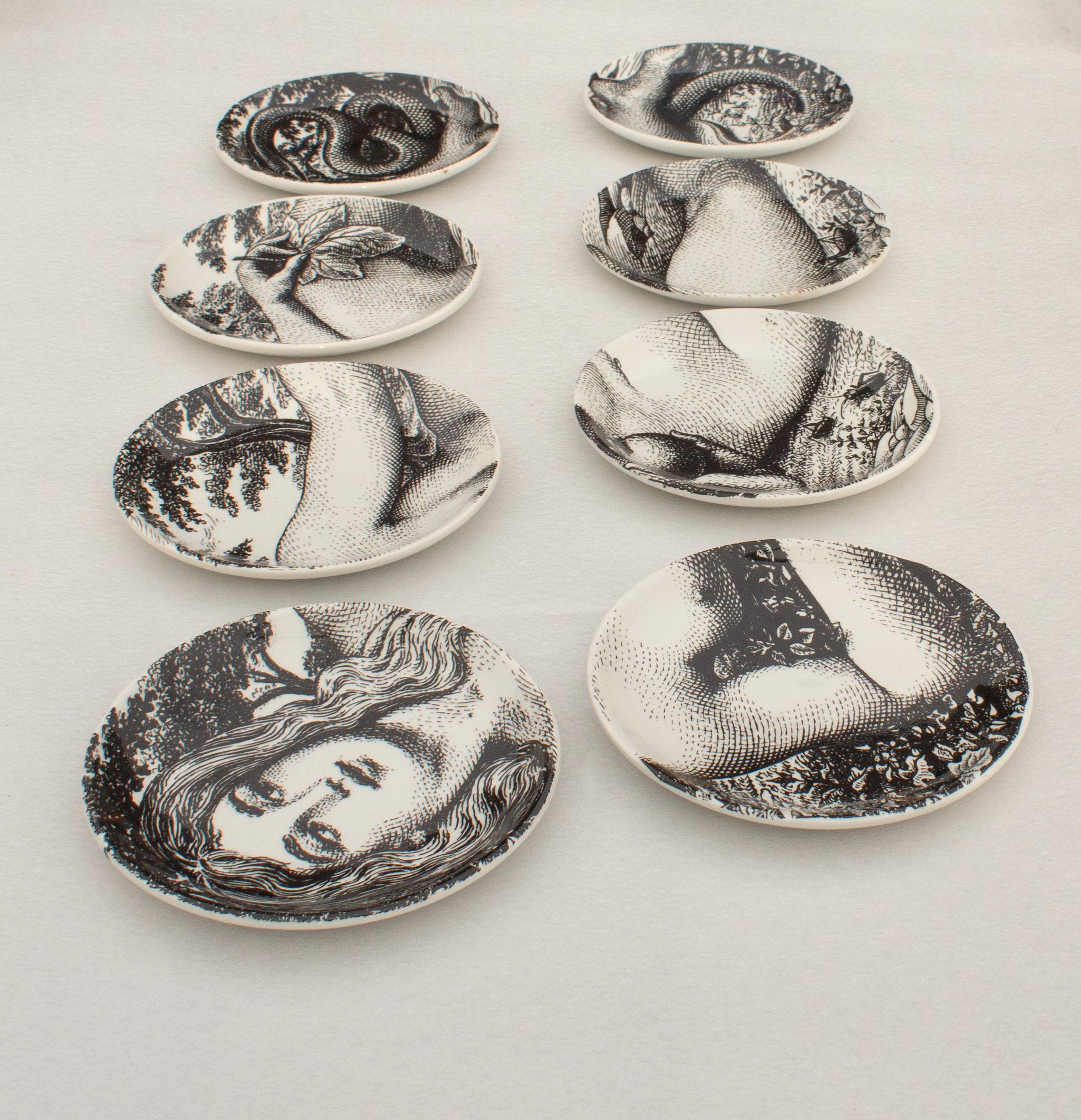 Fornasetti Ceramic Bar Box Set of Eight Coasters Picturing 