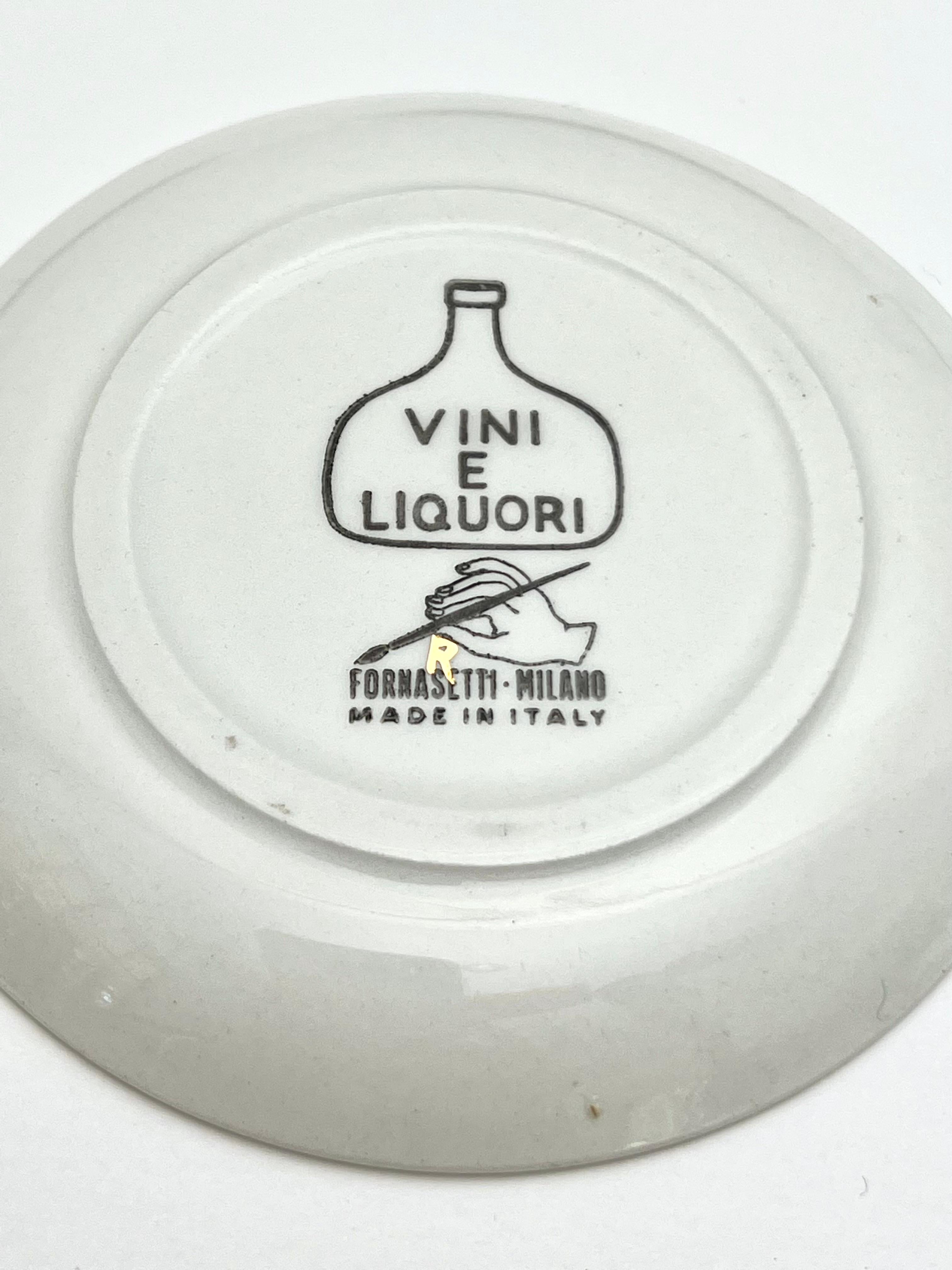 Italian Fornasetti Ceramic Bar Coasters 'Vini e Liquori' For Sale