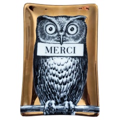 Fornasetti Ceramic Gold Tray with Owl