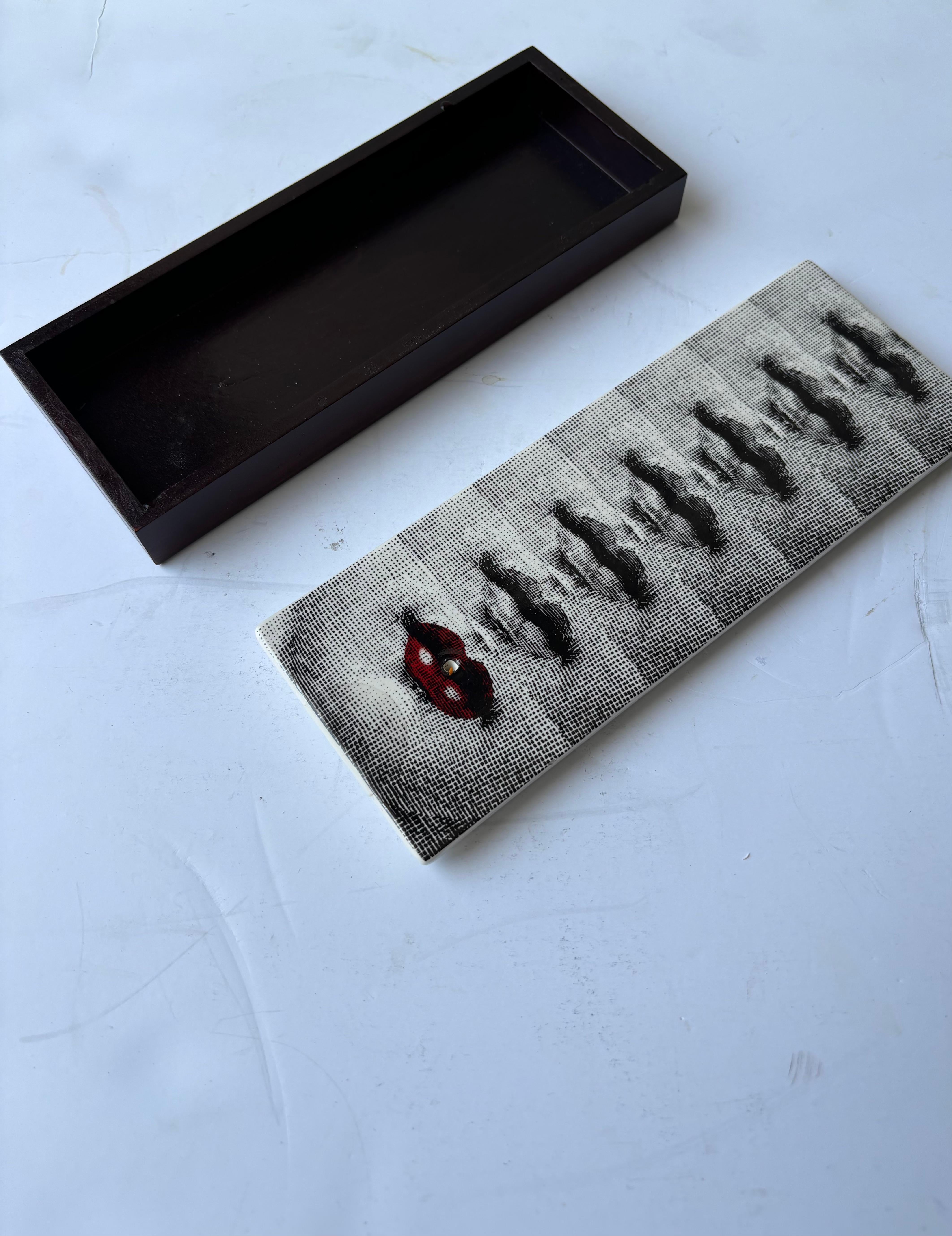 Italian Fornasetti ceramic / wood box plus incense hole in lid. Profumi . For Sale