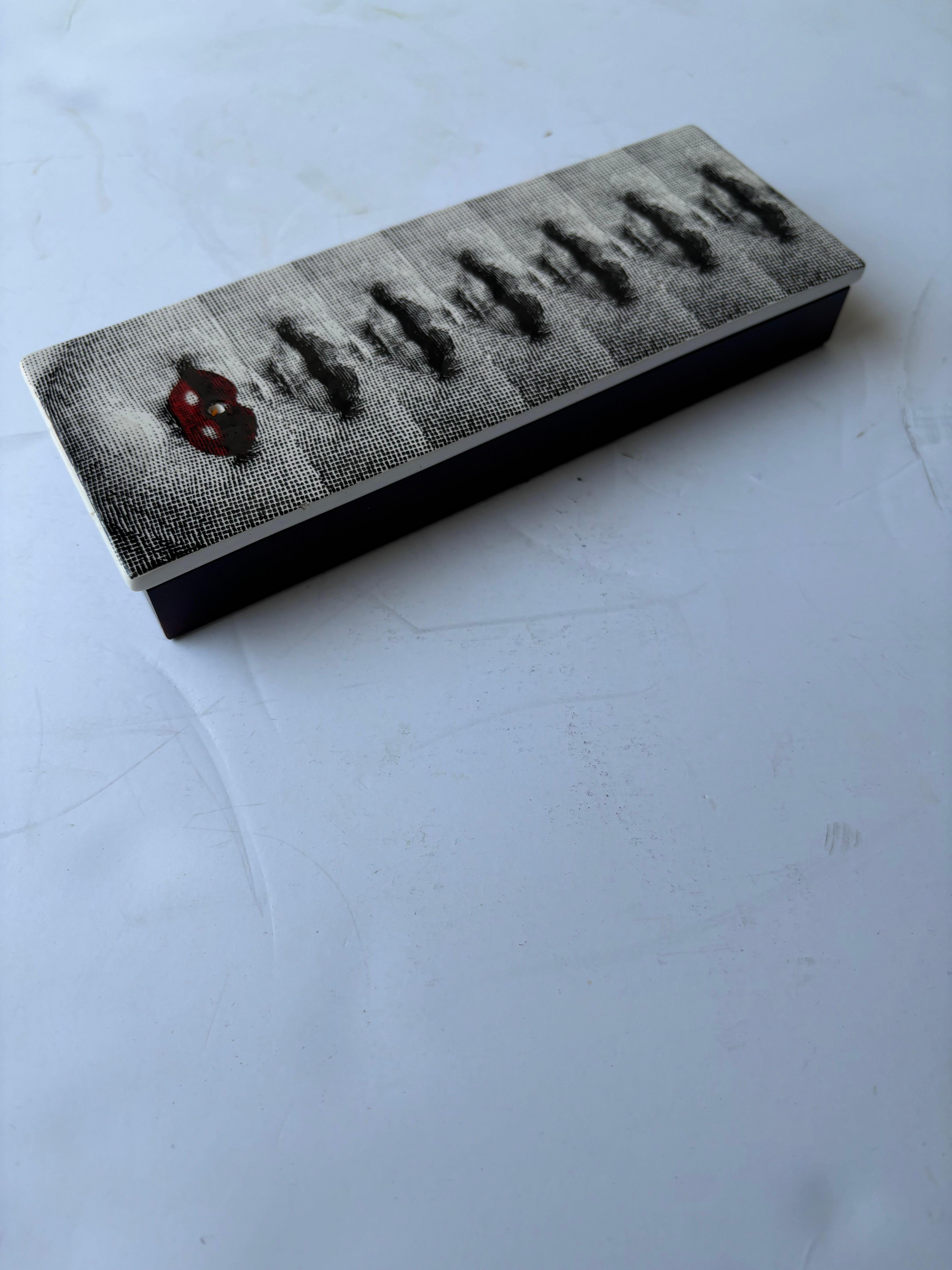 Hand-Crafted Fornasetti ceramic / wood box plus incense hole in lid. Profumi . For Sale