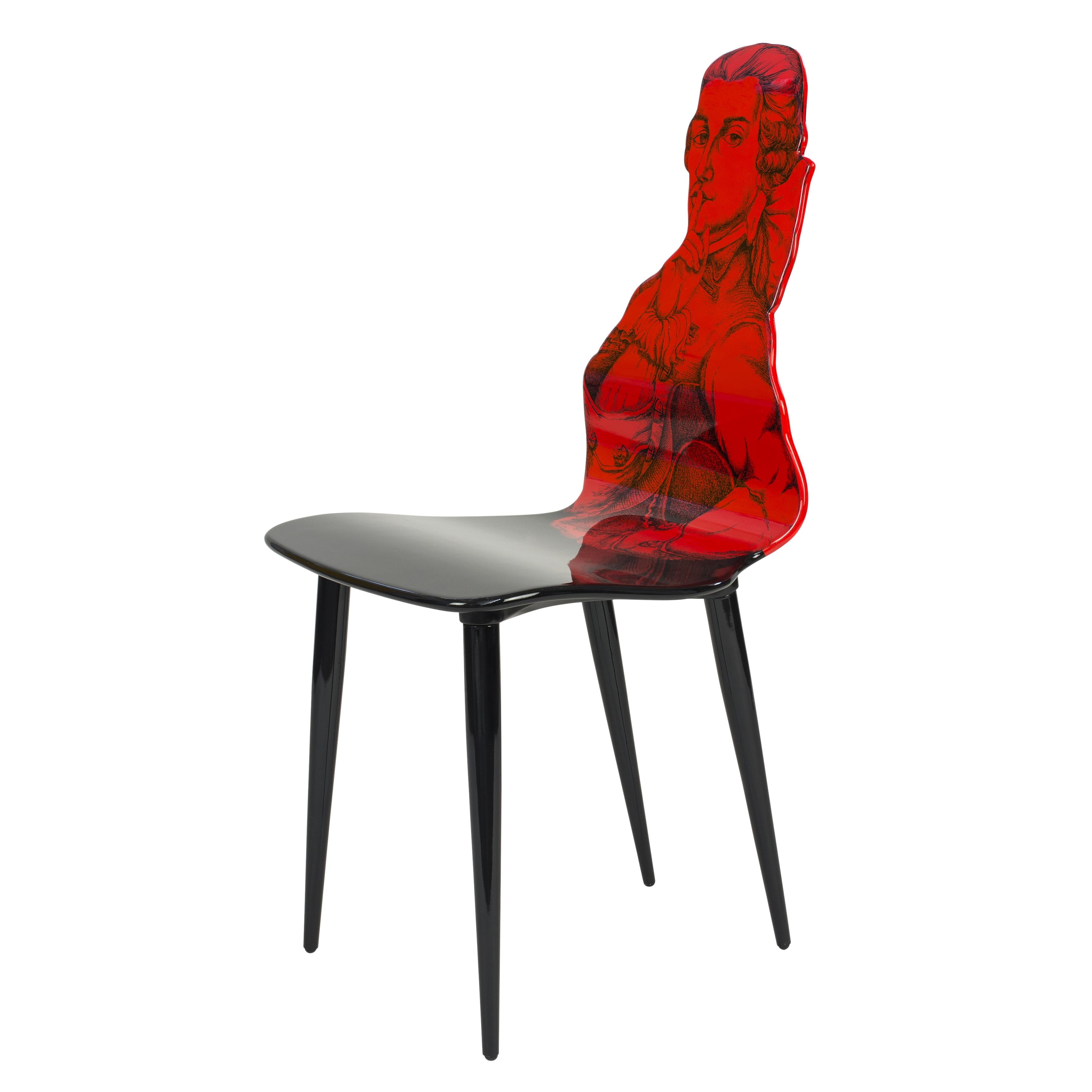 Modern Fornasetti Chair Don Giovanni Mozart Wood Red