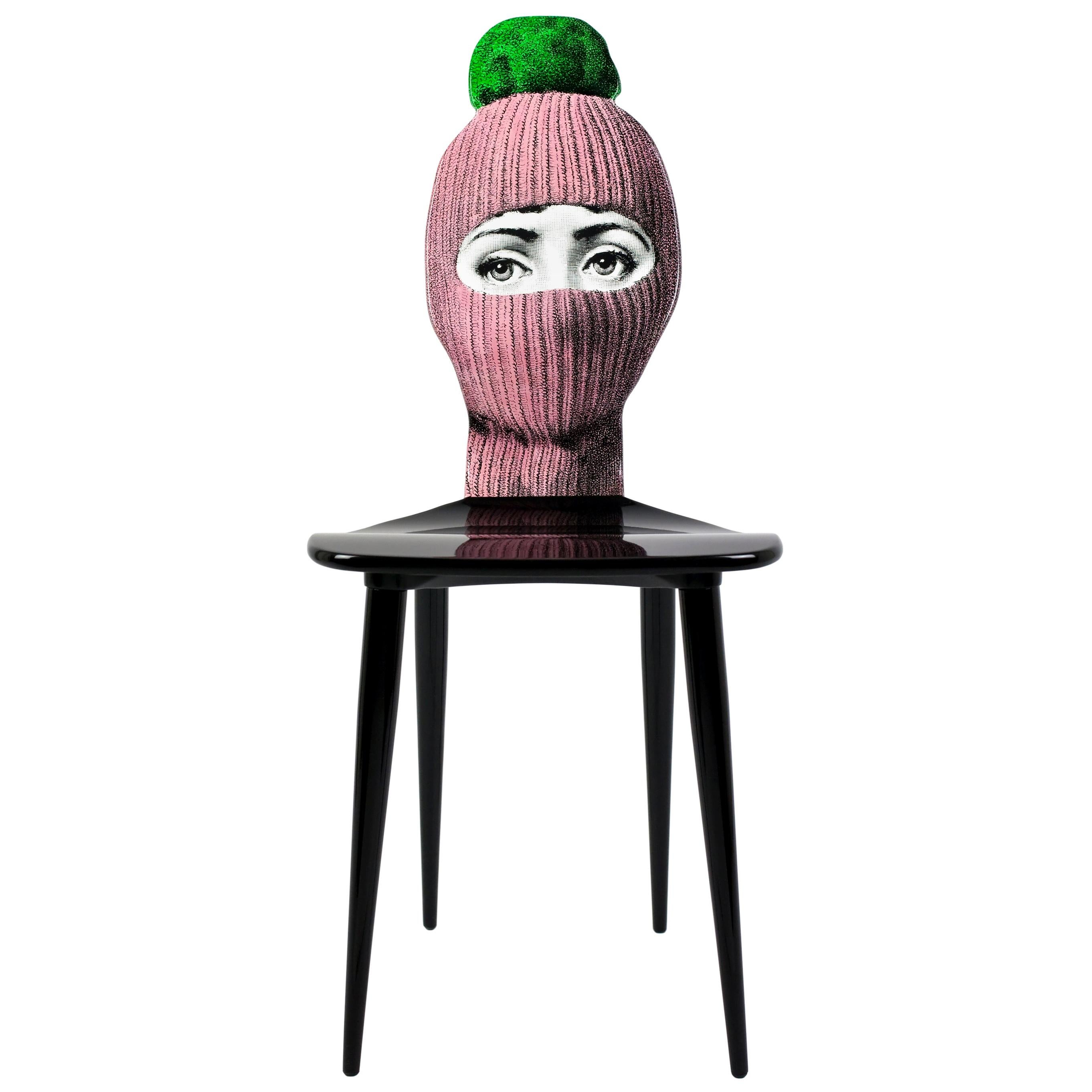 Fornasetti Chair Lux Gstaad Hand Painted Pink Ponpon Green Wood