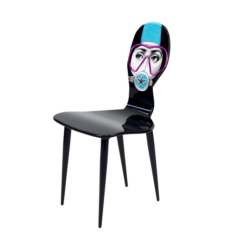 Modern Fornasetti Chair Silviasub Scuba Mask Handcrafted Wood
