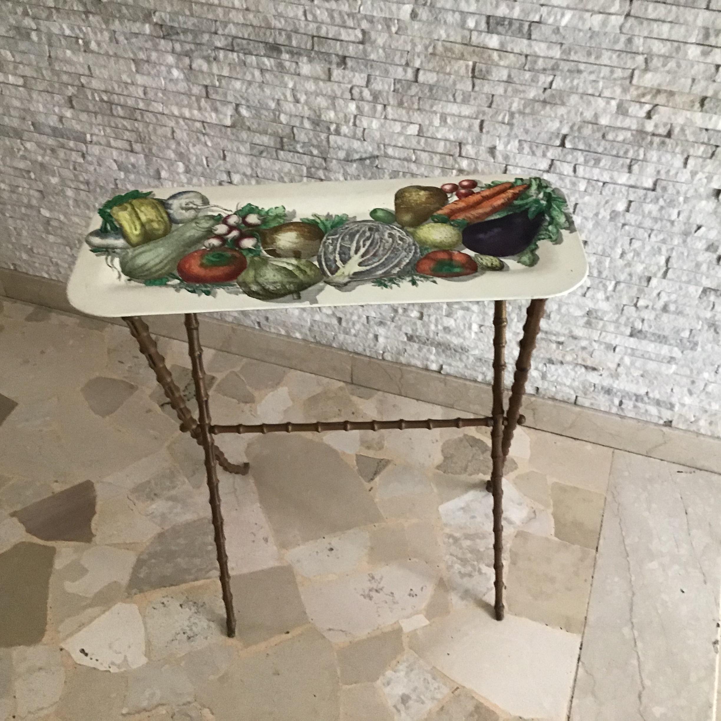 Fornasetti Coffe Table / Movable Tray Brass Metal, 1950, Italy In Good Condition In Milano, IT