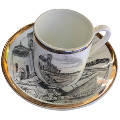 Fornasetti Kaffeetasse Porzellan Gold "I Ponti Di Milano "Ponte San Cristoforo"