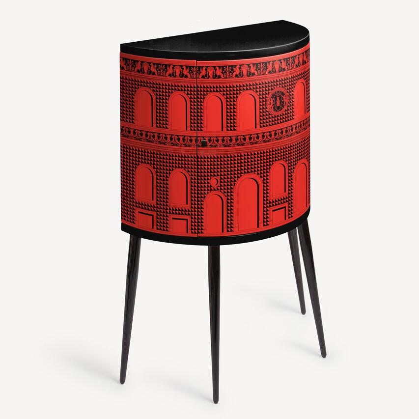 Modern Fornasetti Consolle Facciata Quattrocentesca Red / Black Handcrafted Wood For Sale