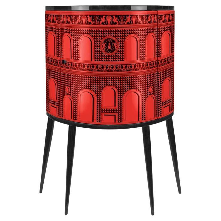 Fornasetti Consolle Facciata Quattrocentesca Red / Black Handcrafted Wood For Sale