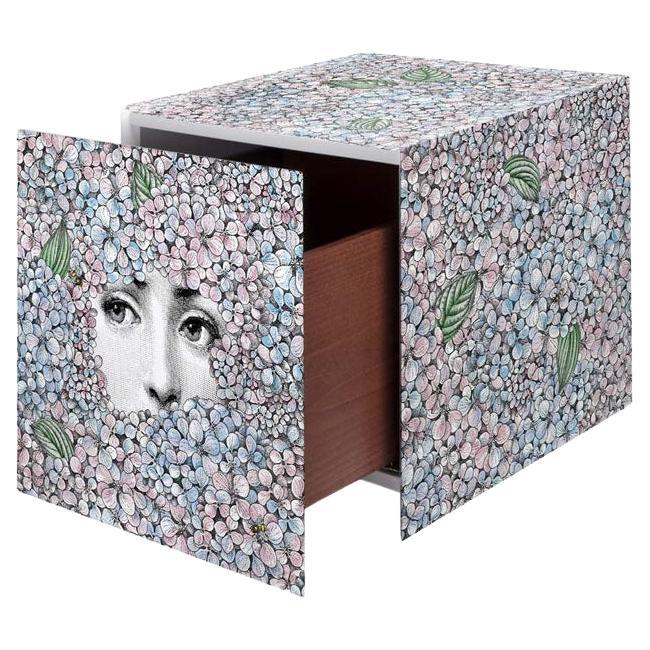 Fornasetti "Cube with Drawer Ortensia" Multicolor, Wood, Handcrafted Italy 2010s For Sale