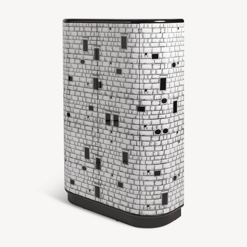 Hand-Crafted Fornasetti Curved Cabinet Architettura Black and White Wood For Sale