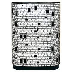 Fornasetti Curved Cabinet Architettura Black and White Wood