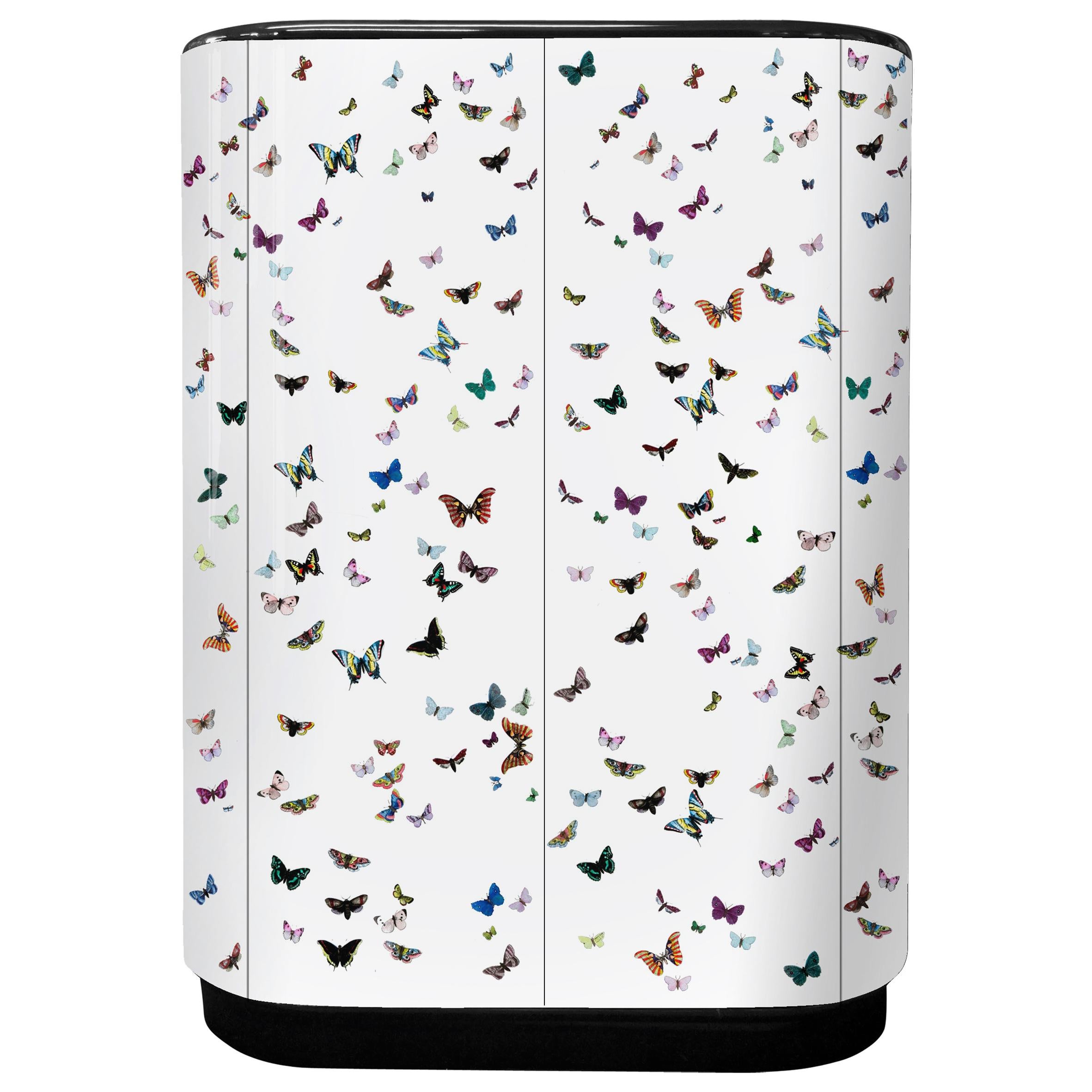 Fornasetti Curved Cabinet Farfalle Butterflies Hand Colored on White Wood