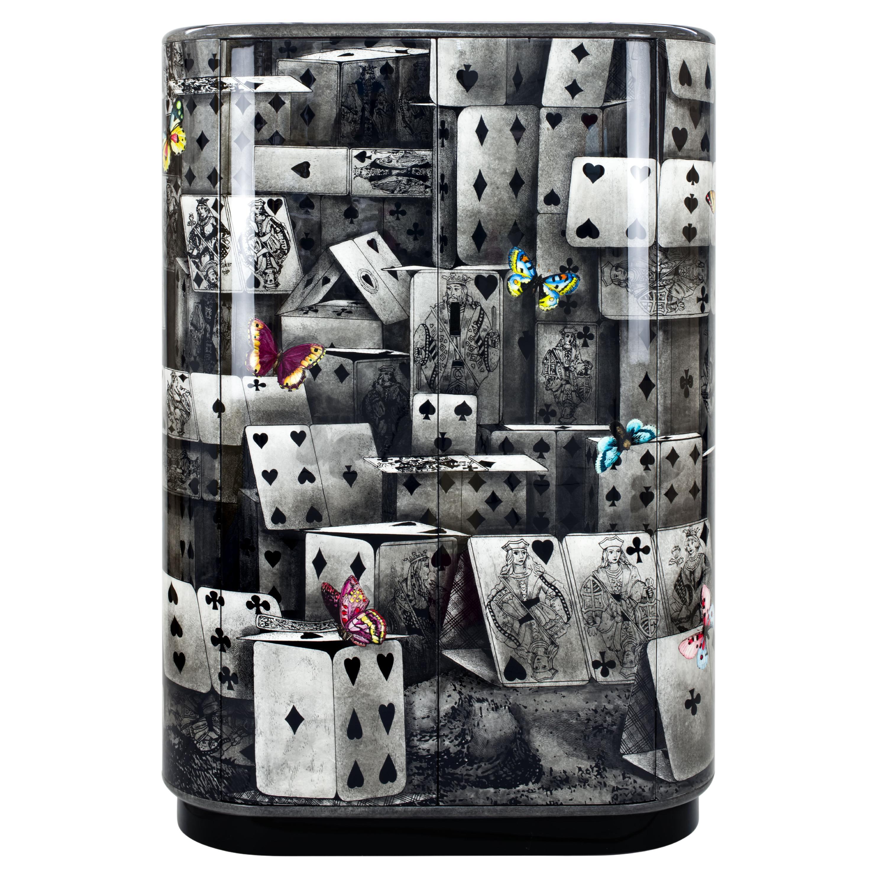 Fornasetti Curved Cabinet Notturno Hand Colored Wood