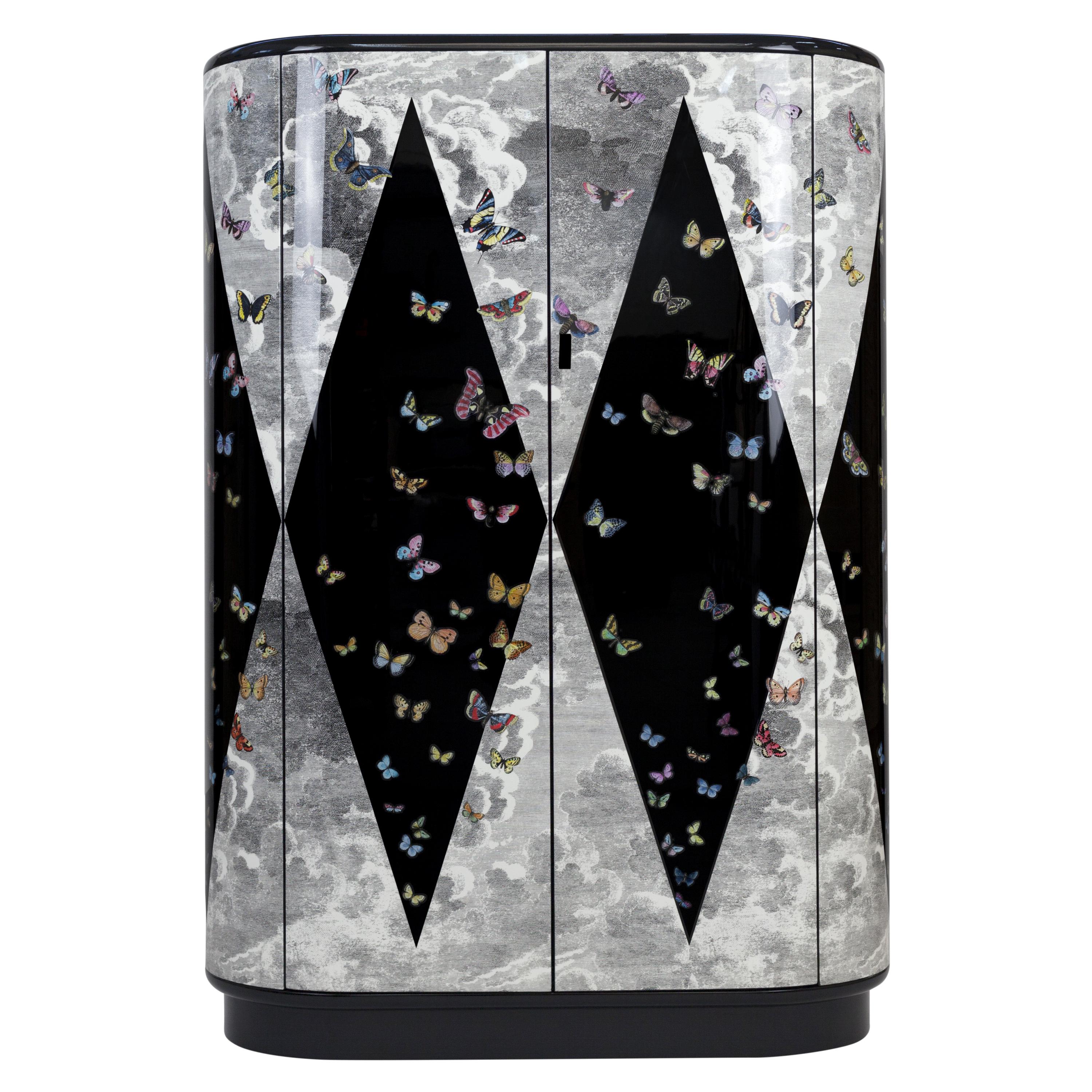 Fornasetti Curved Cabinet Volo Magico Butterflies Hand Colored Wood