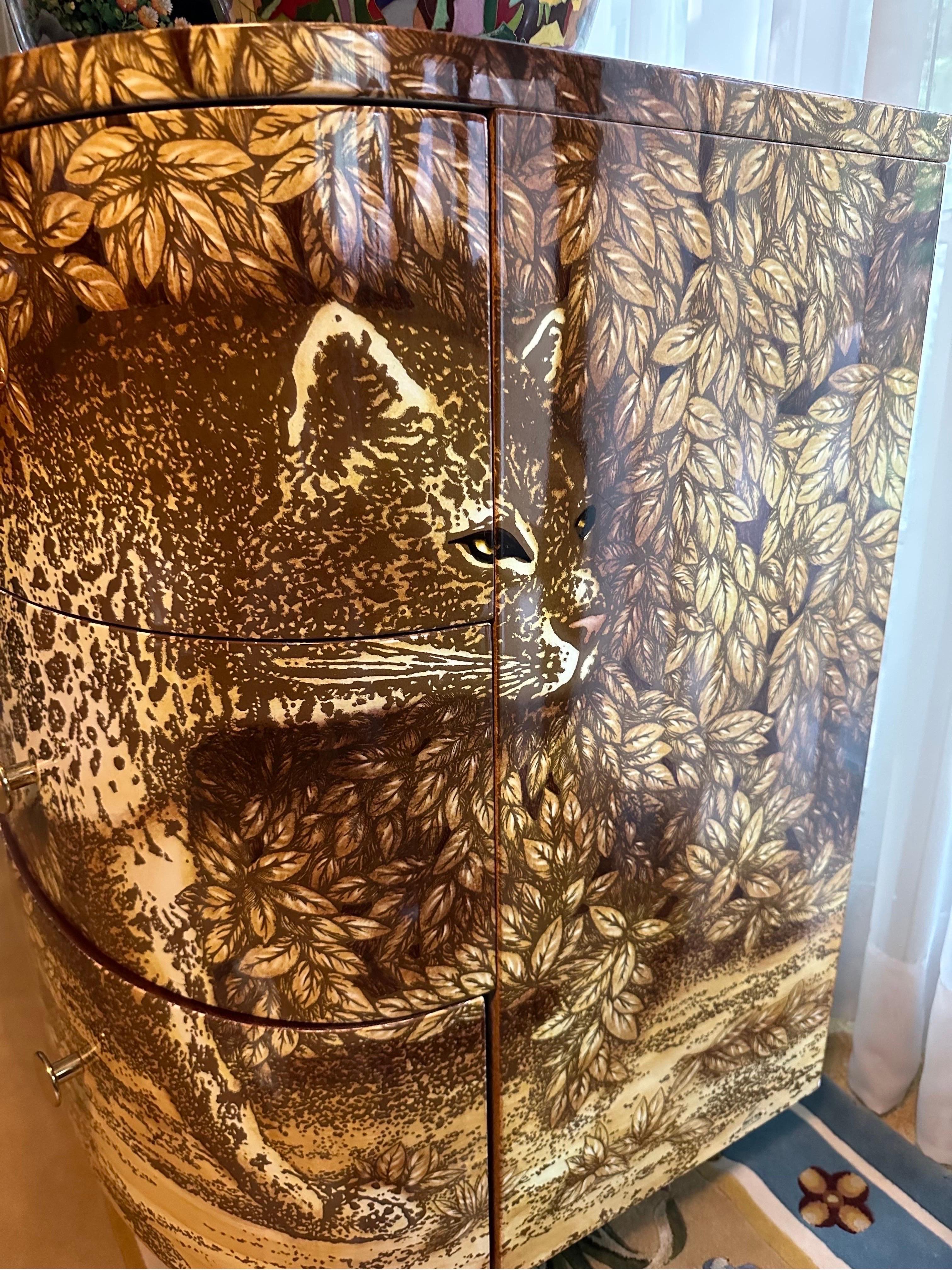 Late 20th Century Fornasetti Curved Chest of Drawers Leopardo in Multicolor