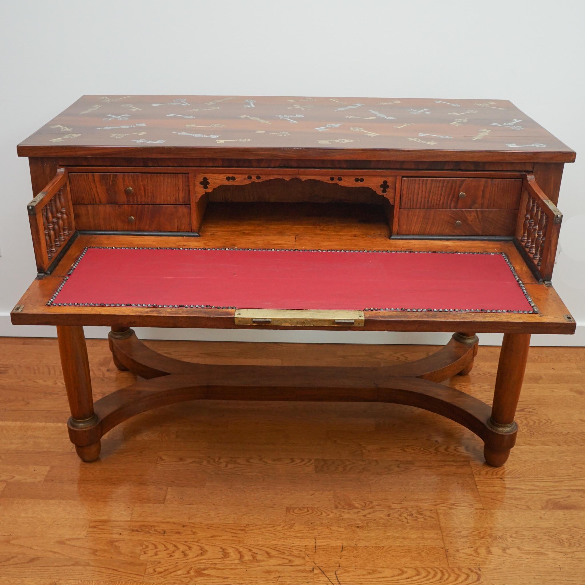 Mahogany Fornasetti Decorated Antique Italian Writing Desk For Sale